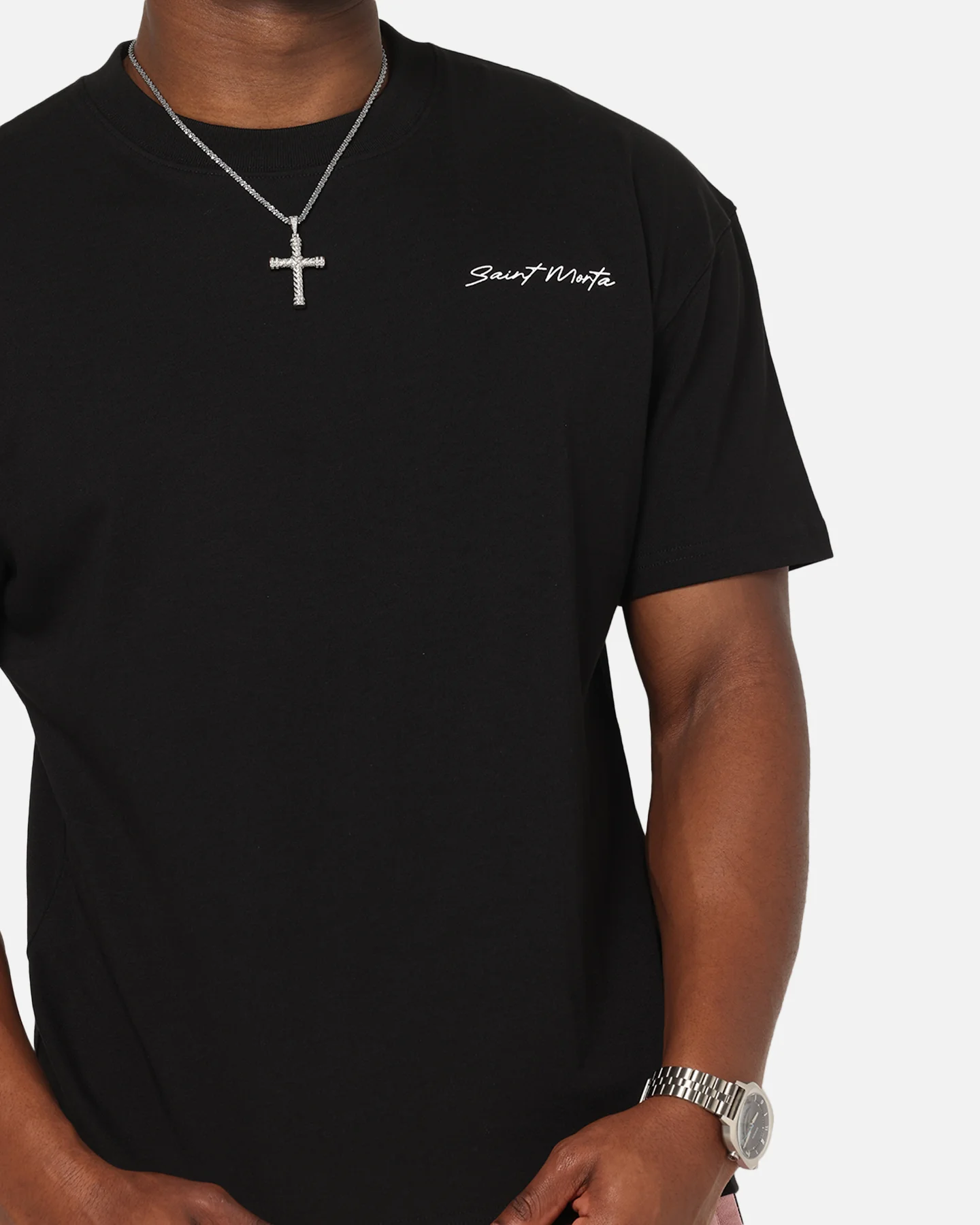Saint Morta Scription Boxy T-Shirt Black - Image 6