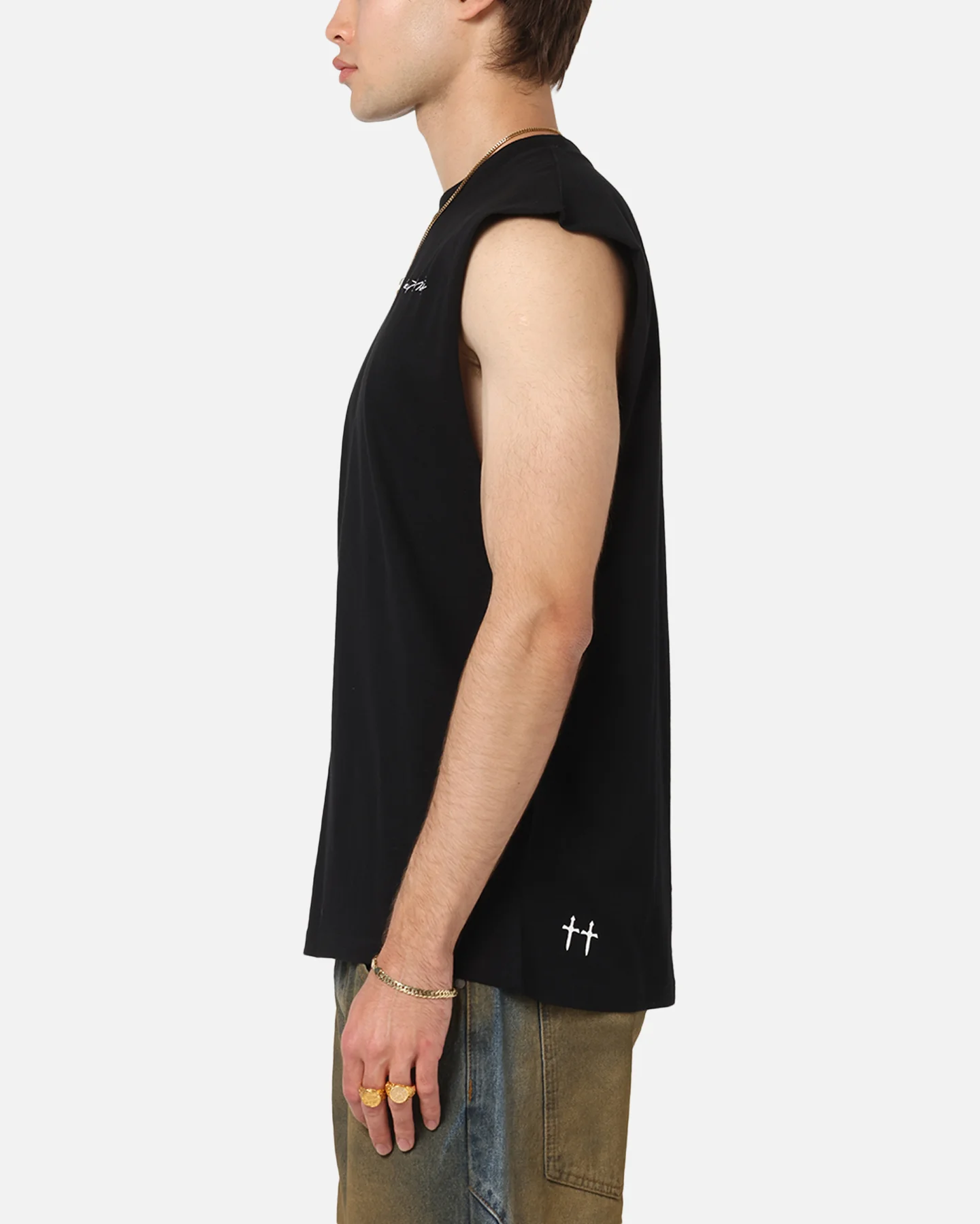 Saint Morta Scription Oversized Muscle T-Shirt Black - Image 5