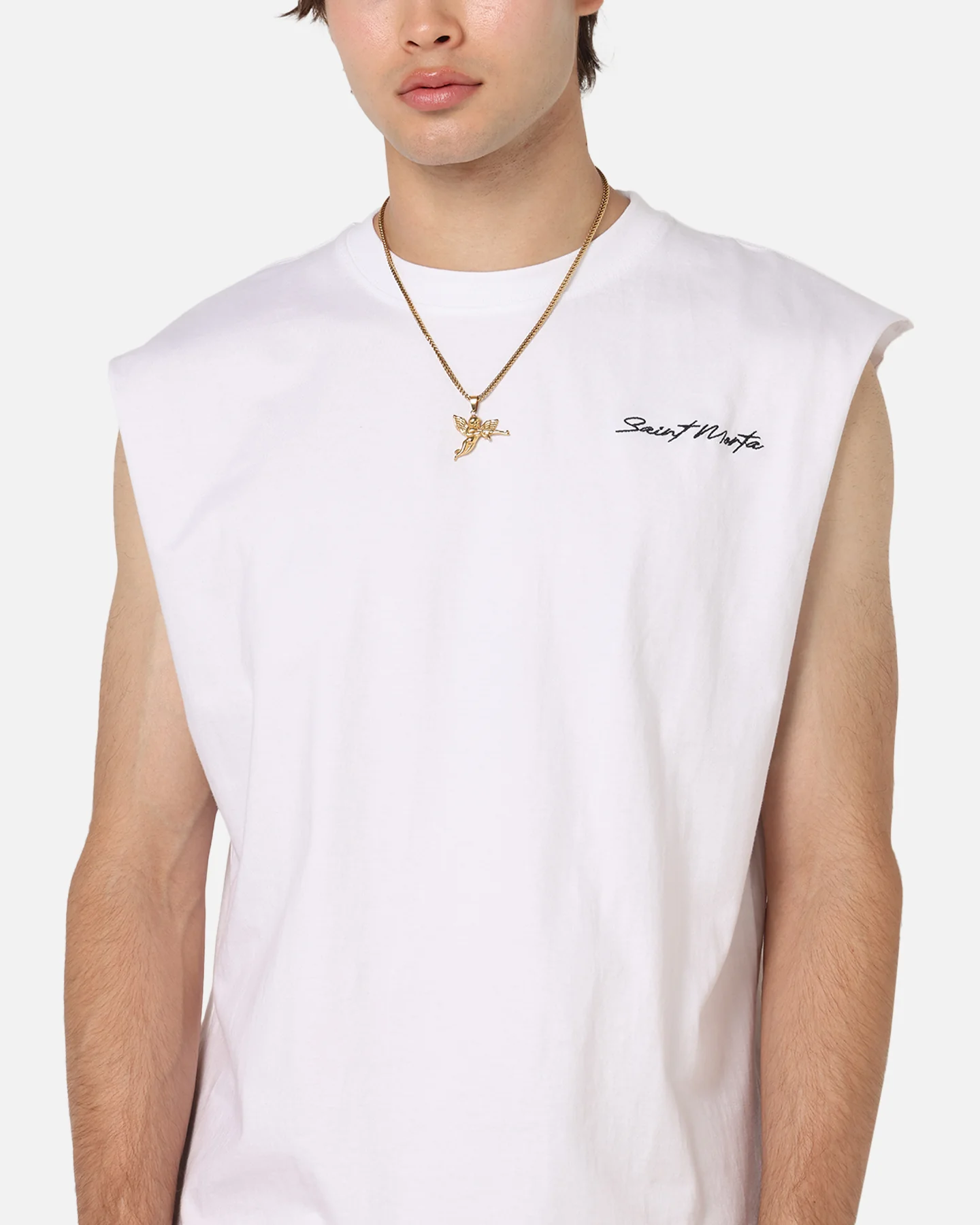 Saint Morta Scription Oversized Muscle T-Shirt White - Image 6