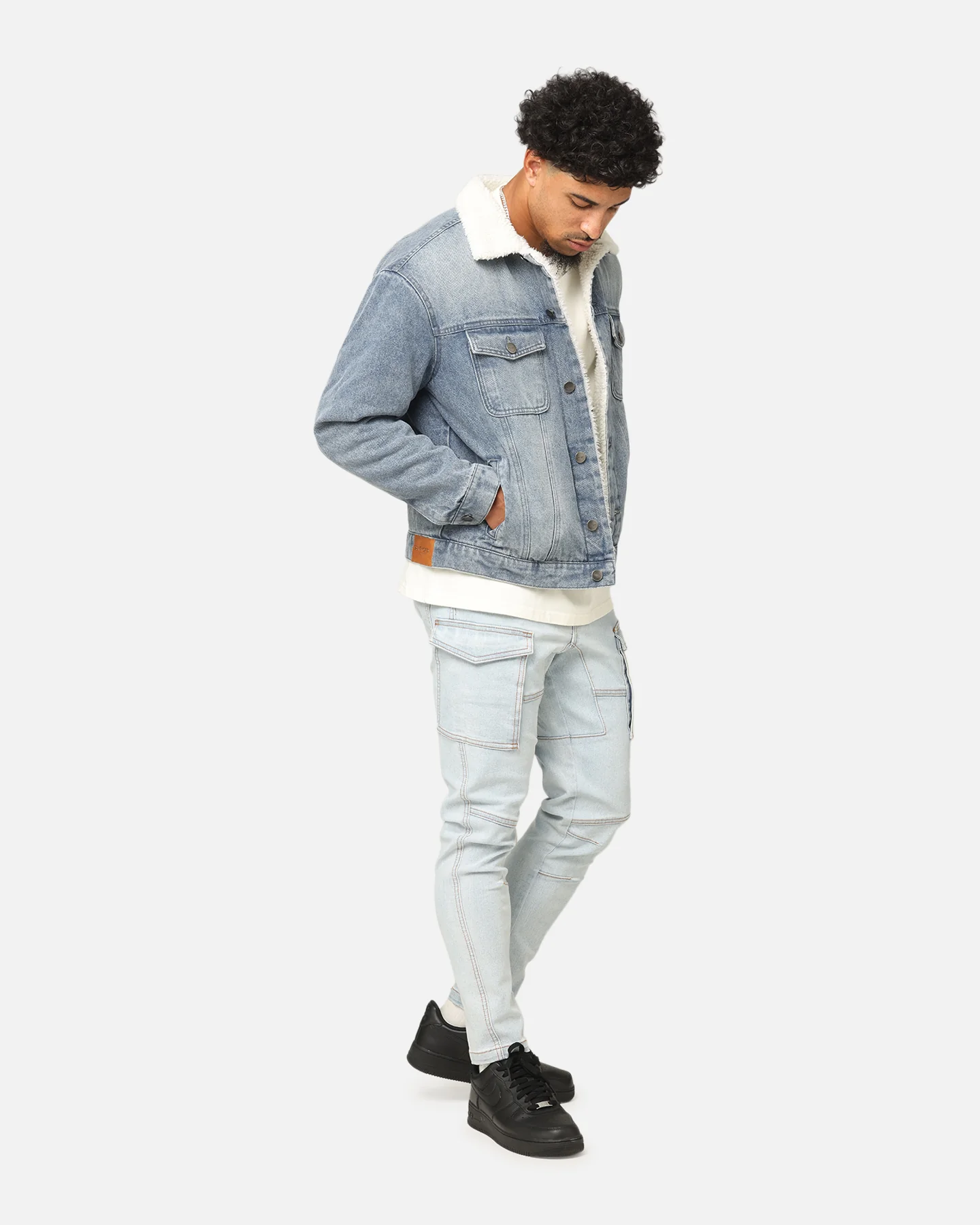Saint Morta Sherpa Boxy Denim Jacket Dirty Denim - Image 2