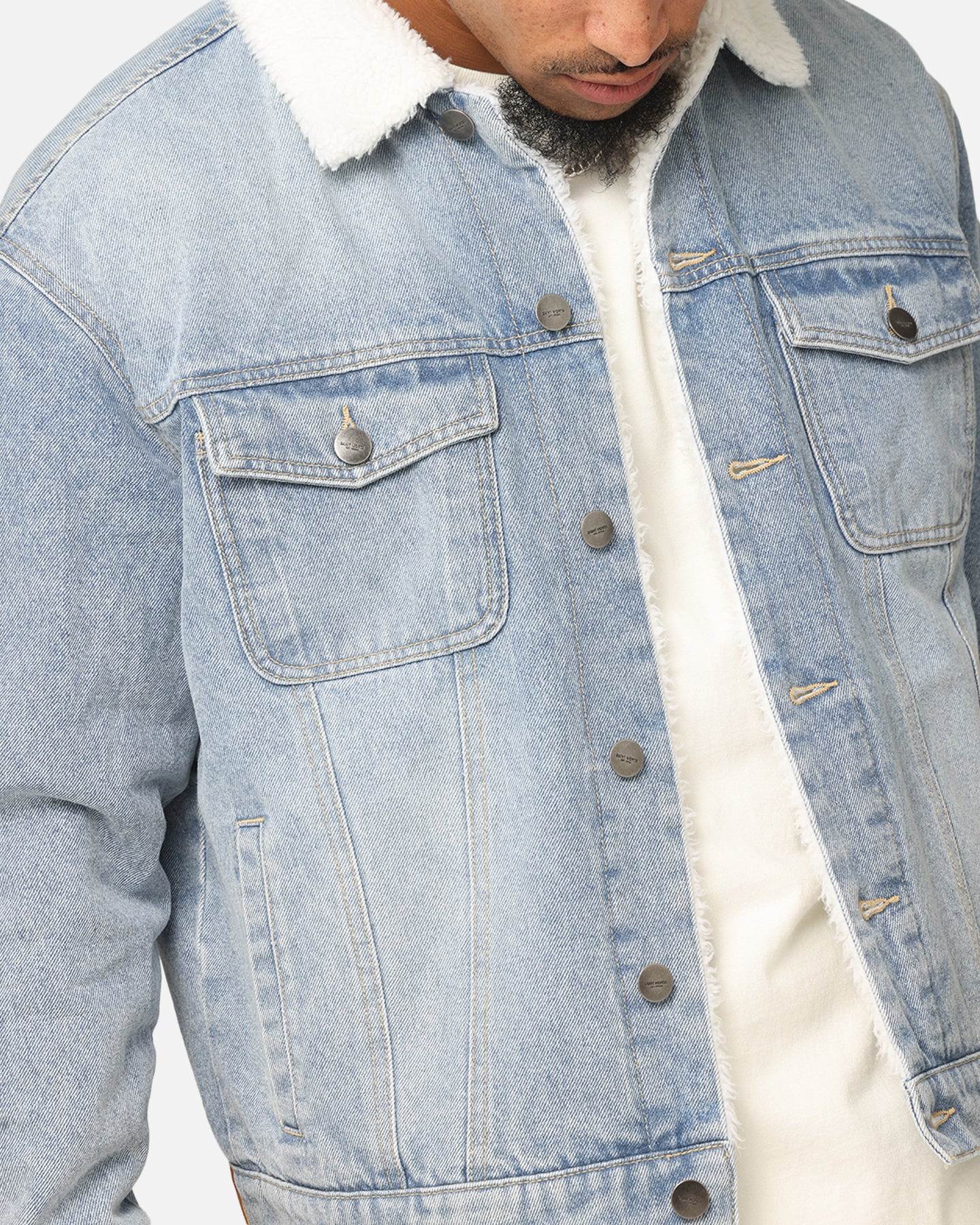 Saint Morta Sherpa Boxy Denim Jacket Superwash Blue - Image 6
