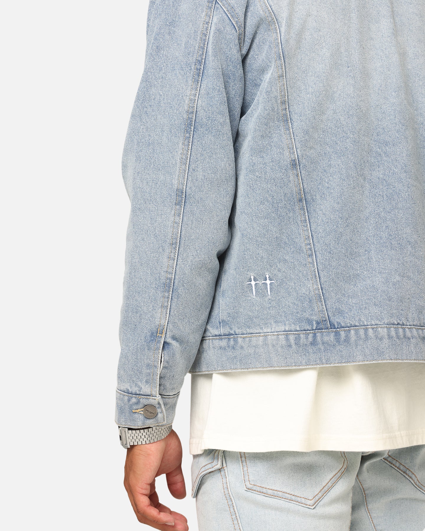 Saint Morta Sherpa Boxy Denim Jacket Superwash Blue - Image 8