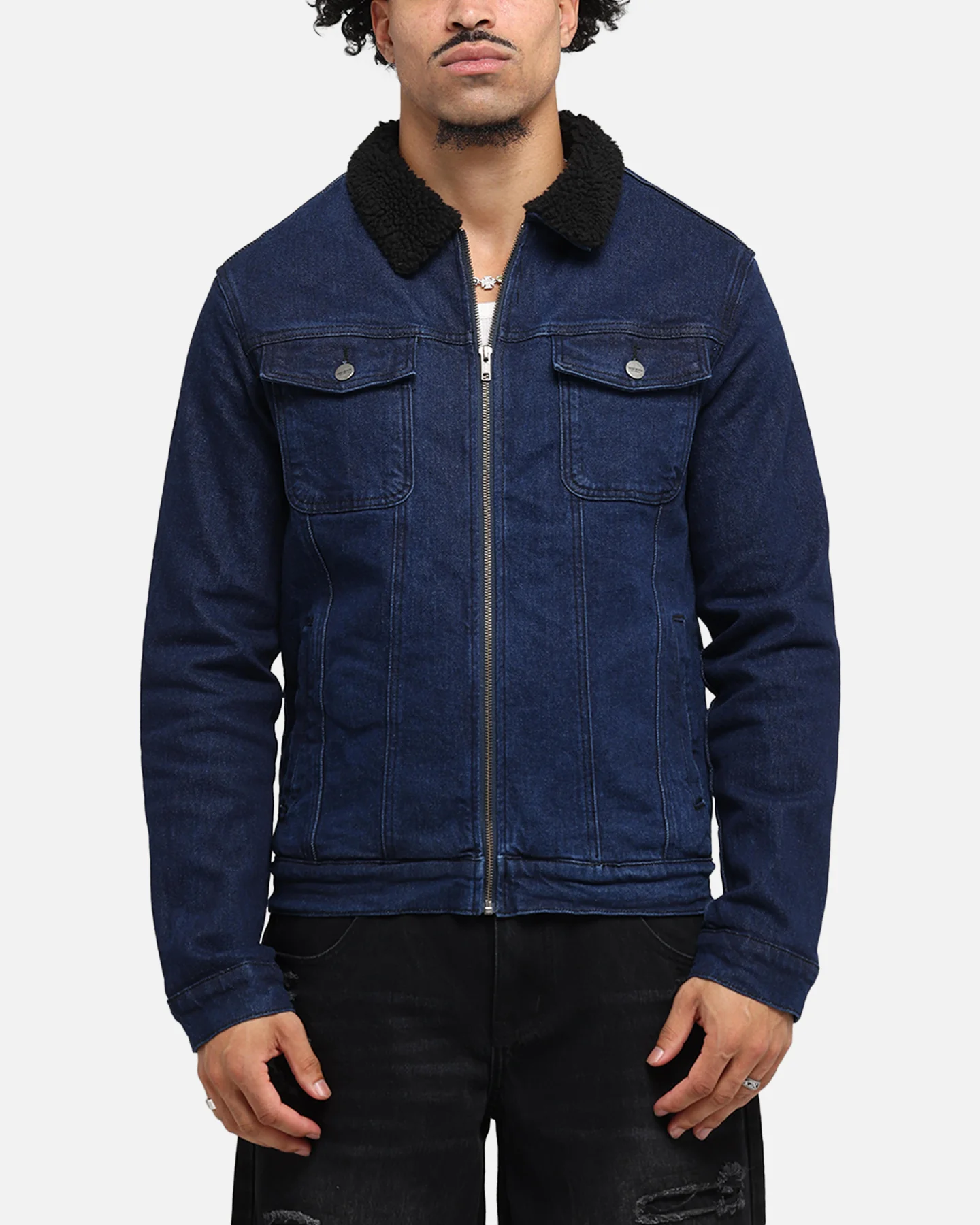 Saint Morta Sherpa Denim Zip Jacket Indigo/Black