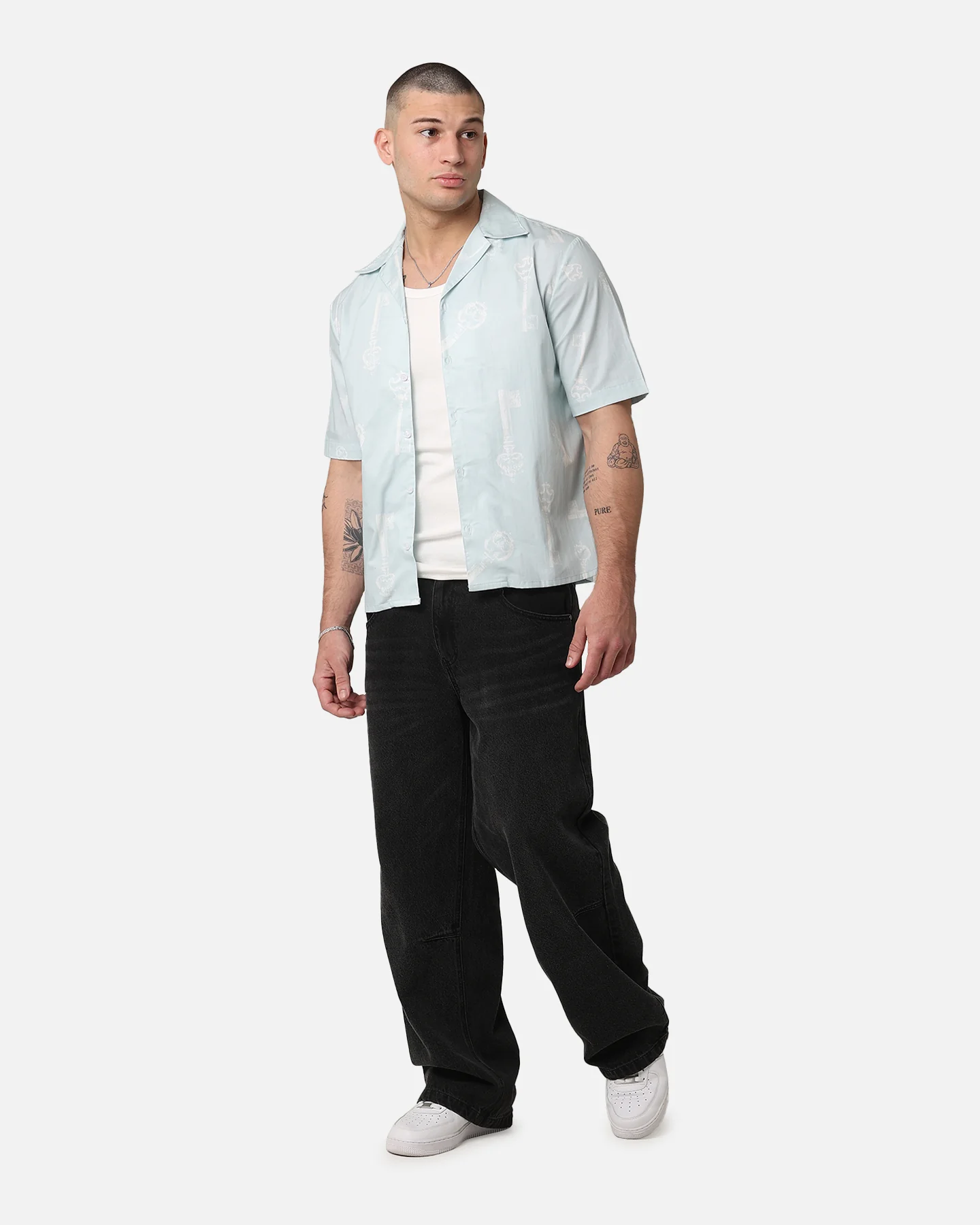 Saint Morta Skeleton Key Button Up Shirt Light Blue - Image 2