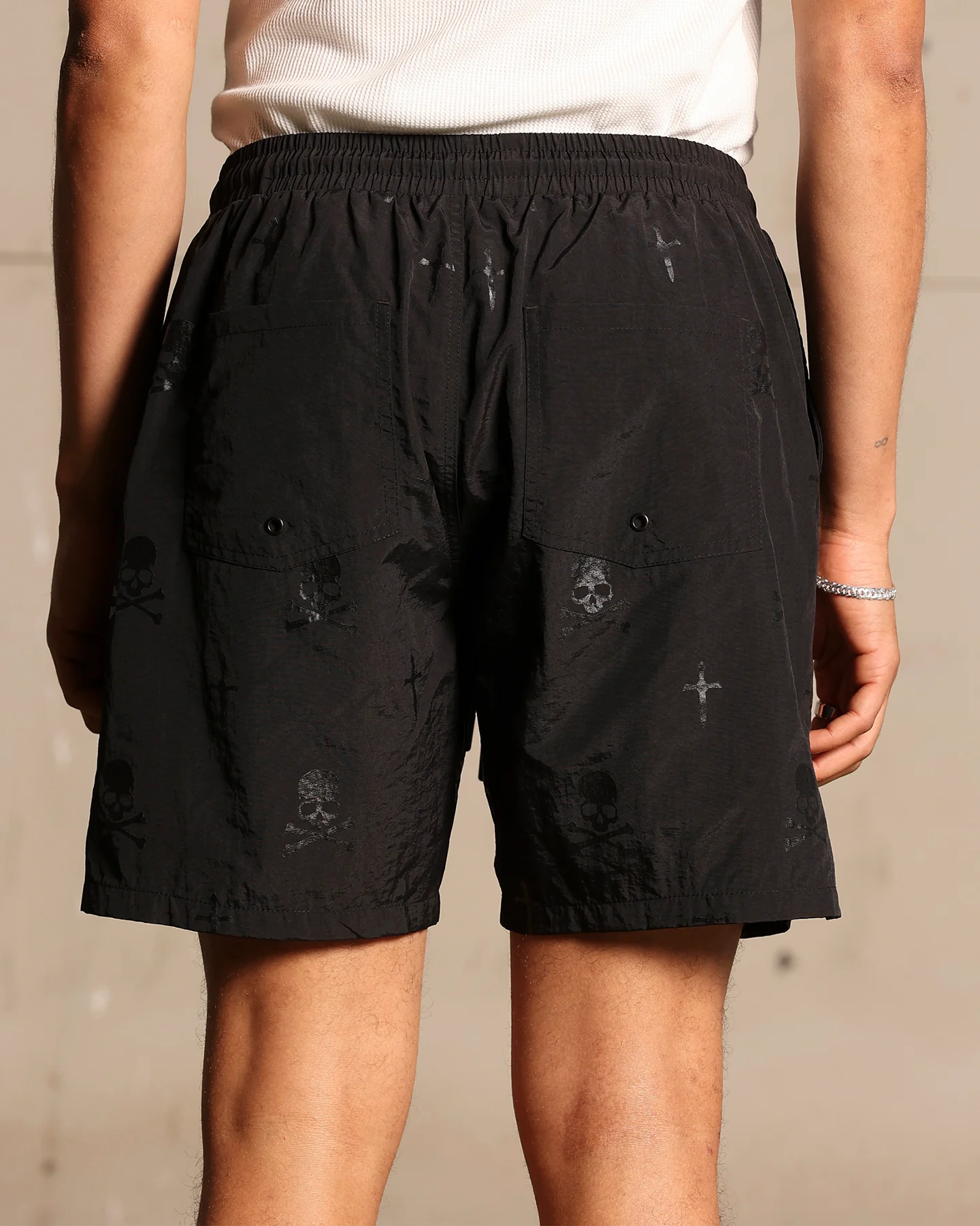Saint Morta Skull And Bones Beach Shorts Black - Image 8