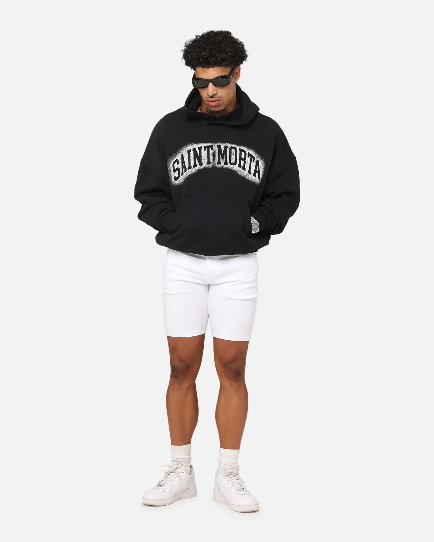 Saint Morta Spray Logo Boxy Hoodie Black - Image 2
