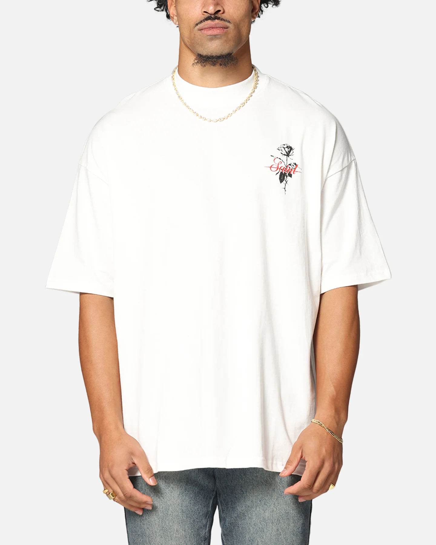Saint Morta St Valentine Mock Neck T-Shirt Off White - Image 2