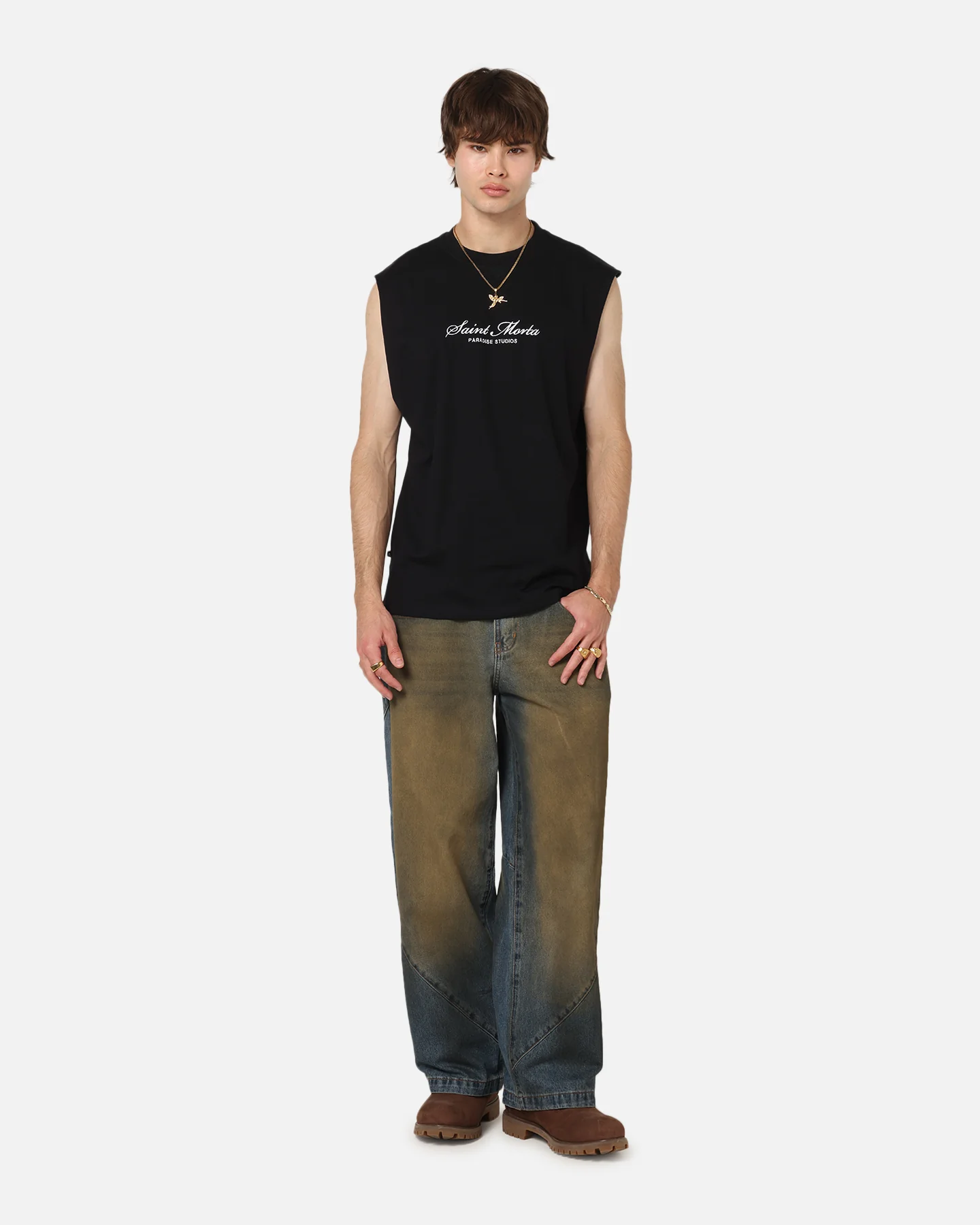 Saint Morta Studios Logo Oversized Muscle T-Shirt Black - Image 2