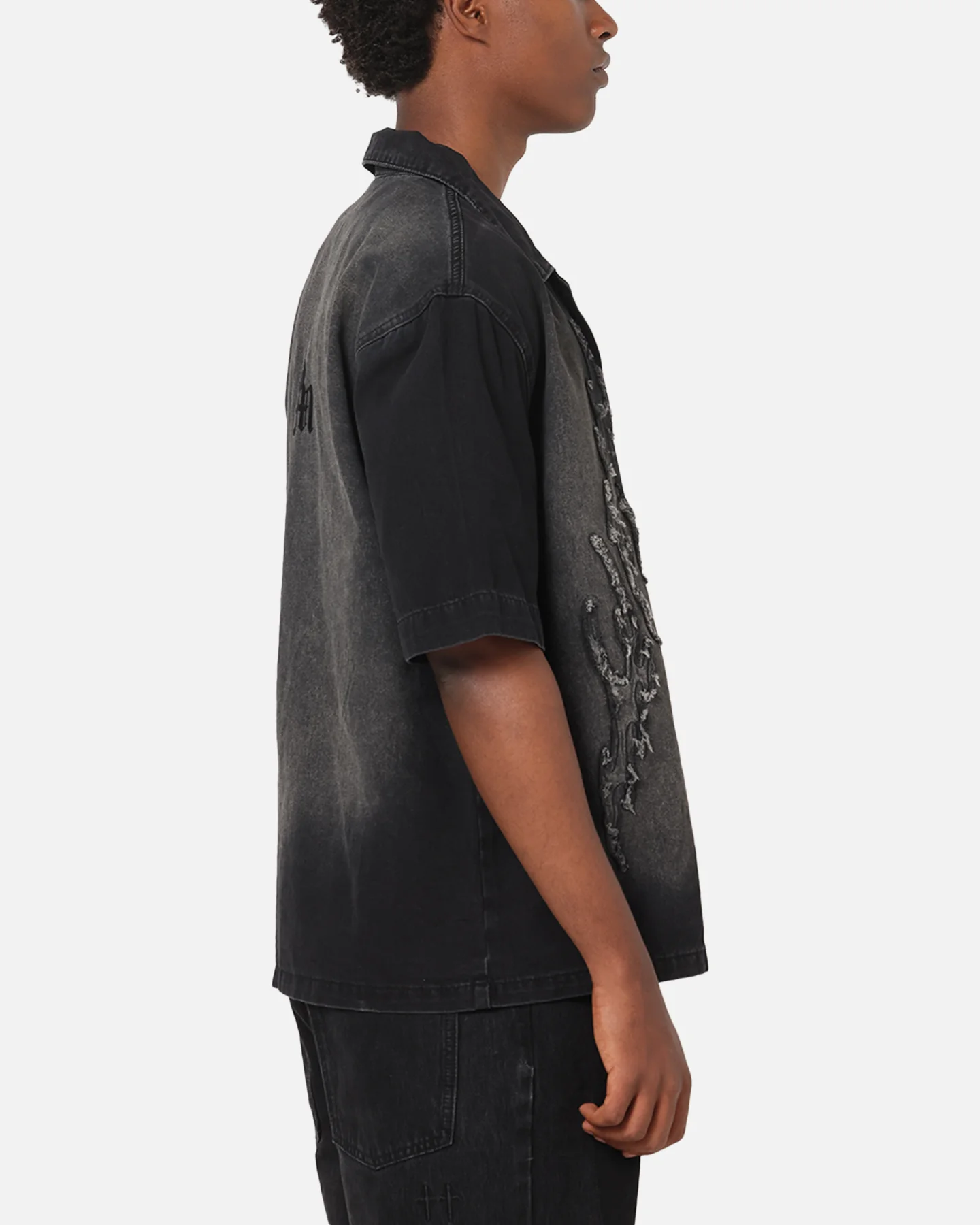 Saint Morta Tribal Denim Button Up Shirt Sunfade Black - Image 4
