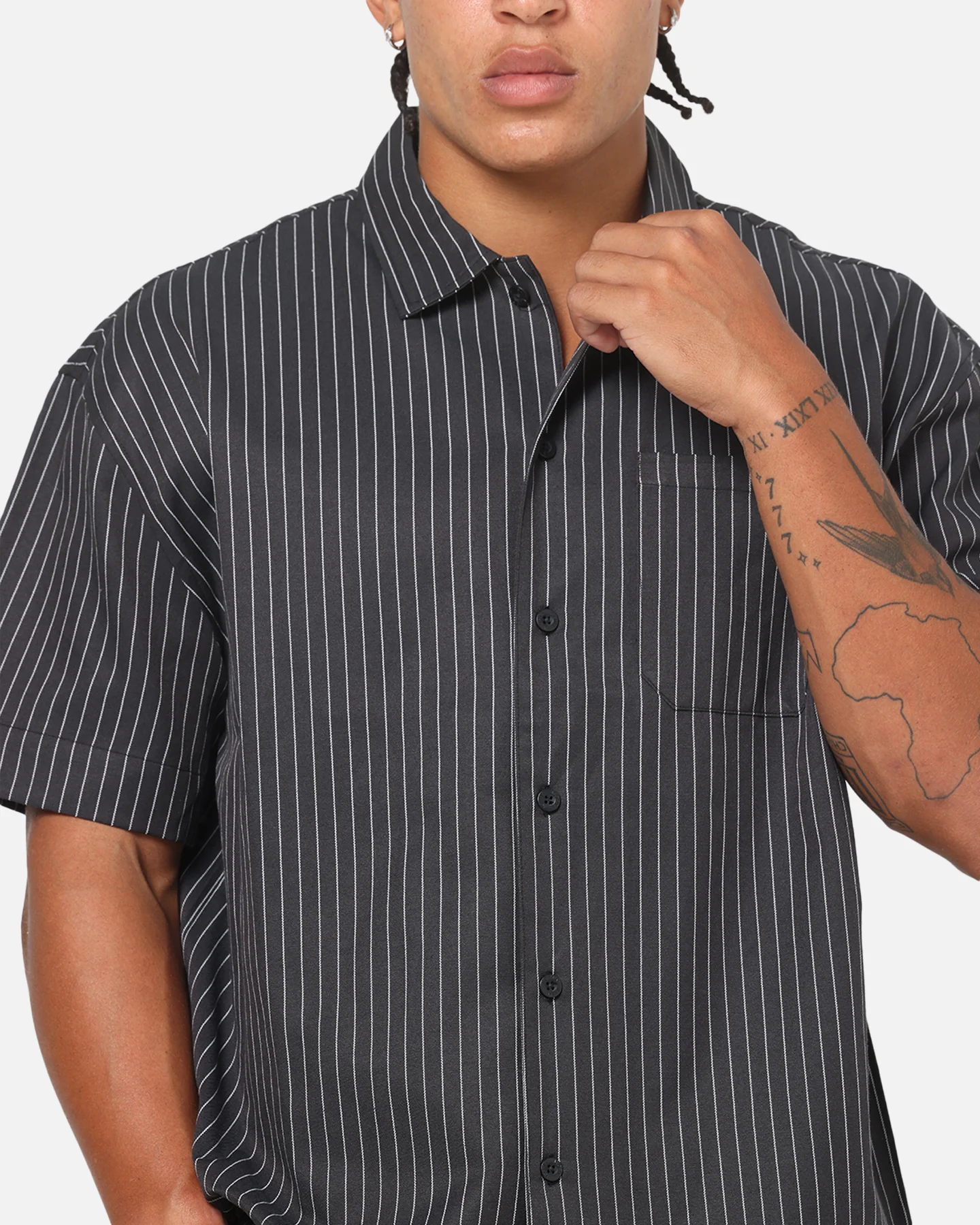 Saint Morta Valhala Pinstripe Button Up Shirt Black/White - Image 8