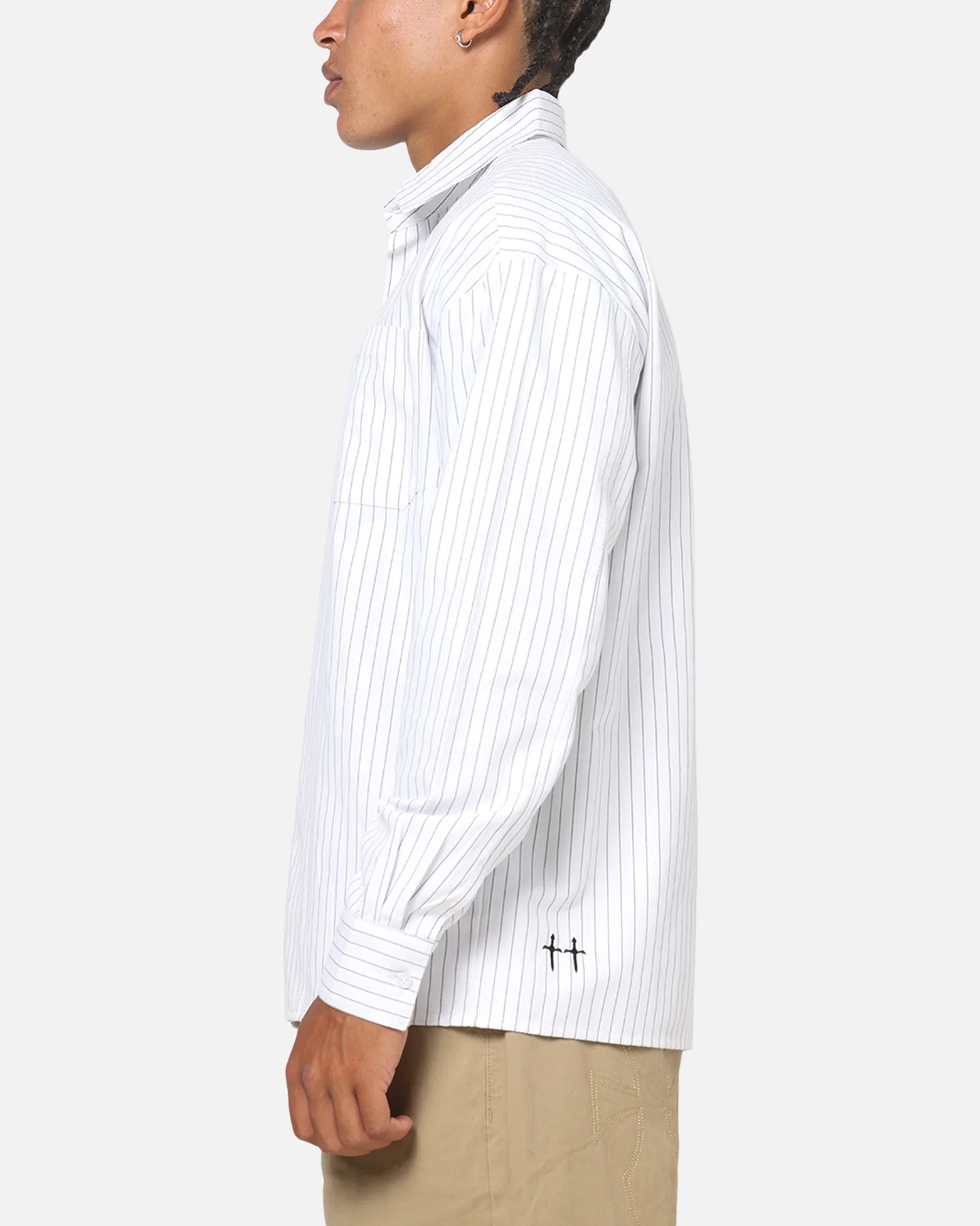 Saint Morta Valhala Pinstripe Long Sleeve Button Up Shirt White/Black - Image 7