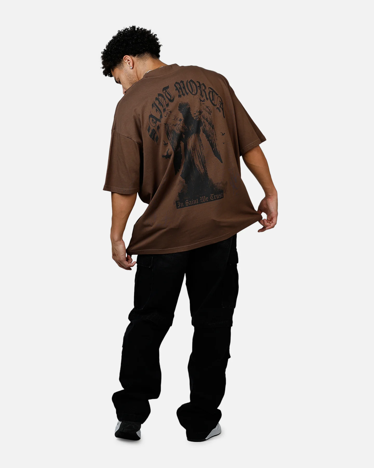 Saint Morta Virtues Mock Neck T-Shirt Brown - Image 6