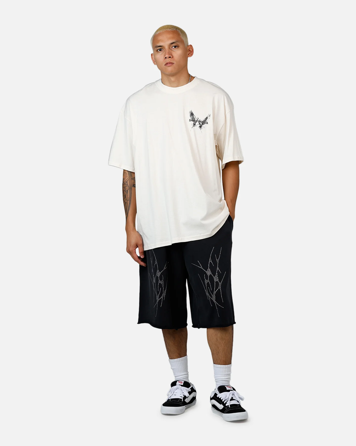 Saint Morta Warrior Baggy Sweat Shorts Washed Black - Image 2