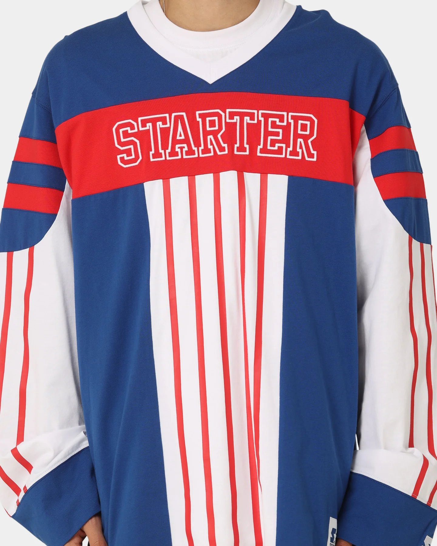 Starter Stripes Hockey Long Sleeve T-Shirt Blue/White/Red - Image 4