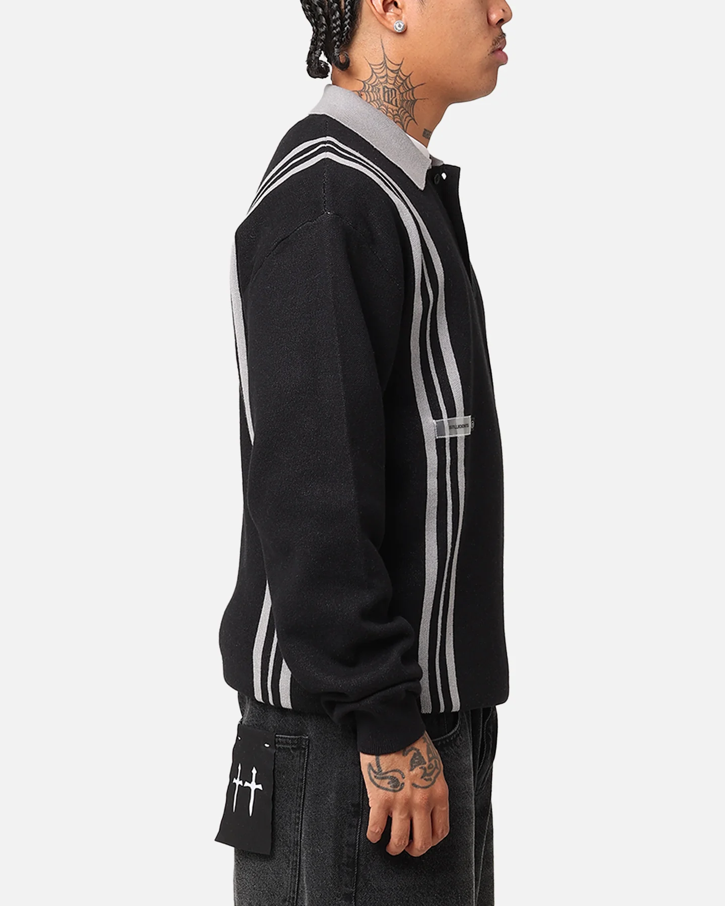 Students Golf Sutton Long Sleeve Knitted Polo Sweater Shirt Black - Image 5