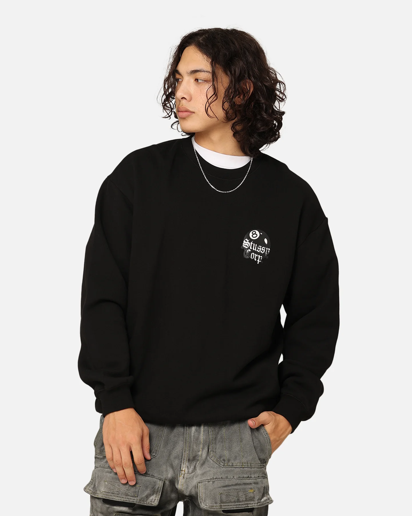 Stüssy 8 Ball Corp Fleece Crewneck Black - Image 2