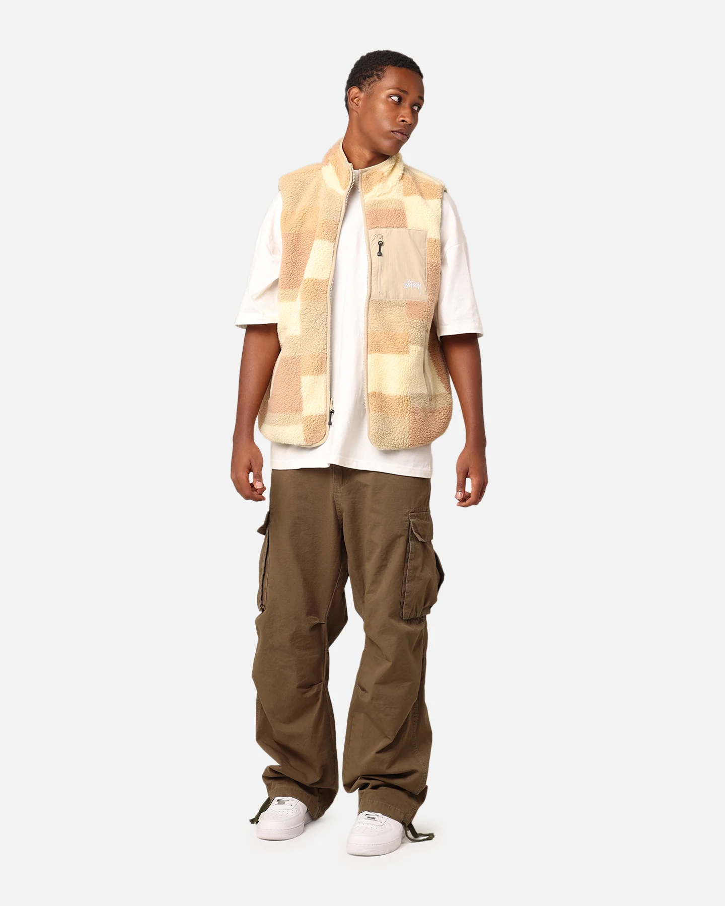 Stüssy Square Jacquard Sherpa Vest Tan - Image 2