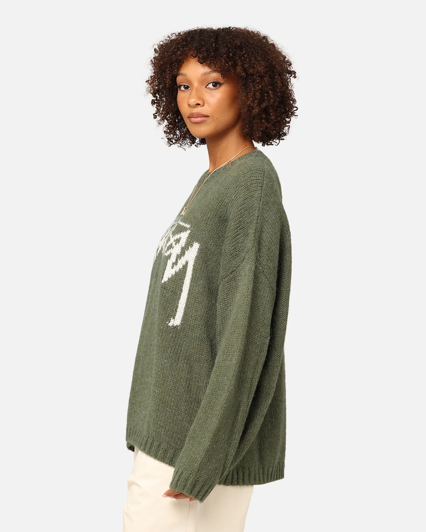 Stüssy Women's Smooth Stock Oversized Knitted Sweater Forest Green - Image 6