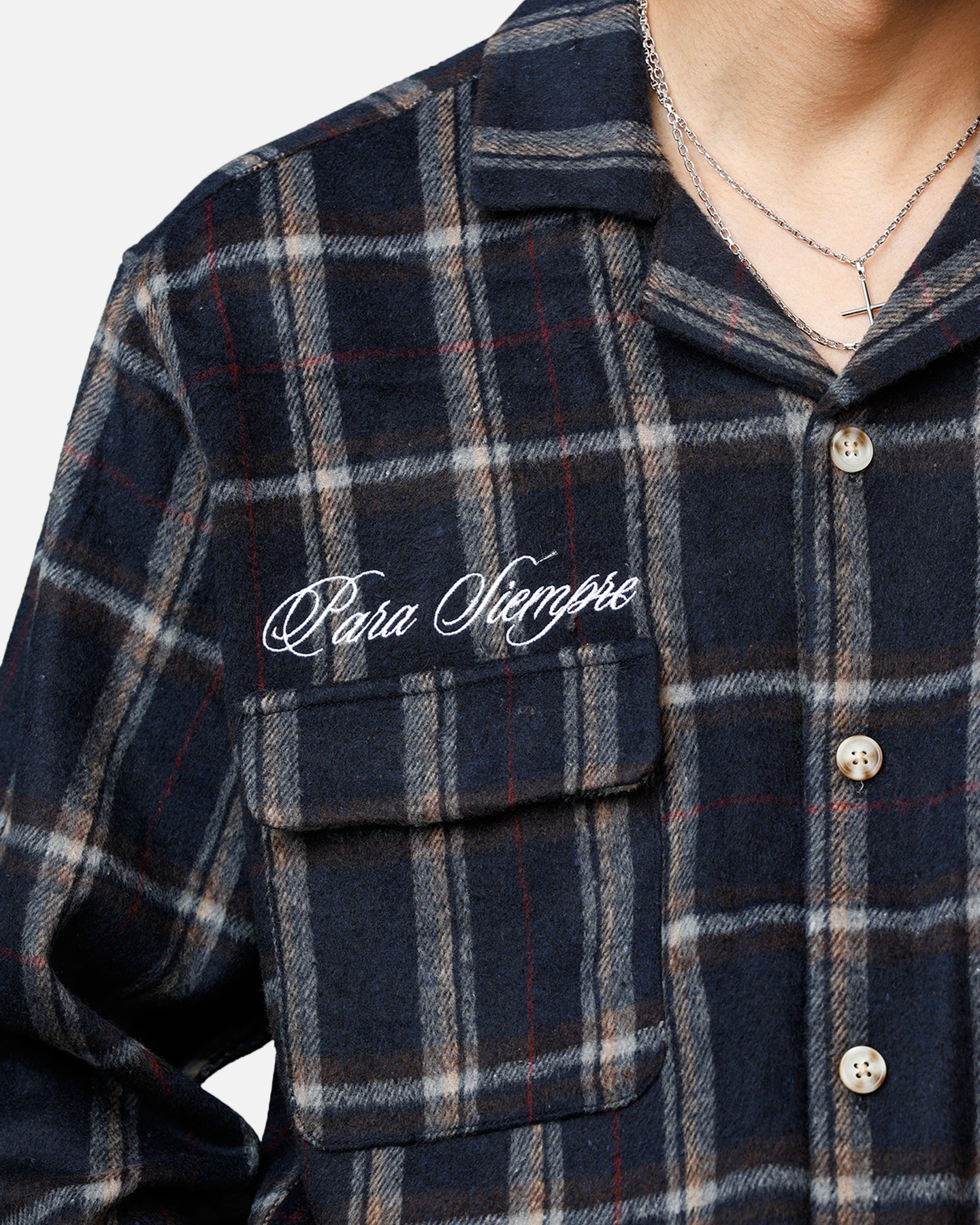 Sworn To Us Lotus Angel Flannel Button Up Shirt Navy - Image 8