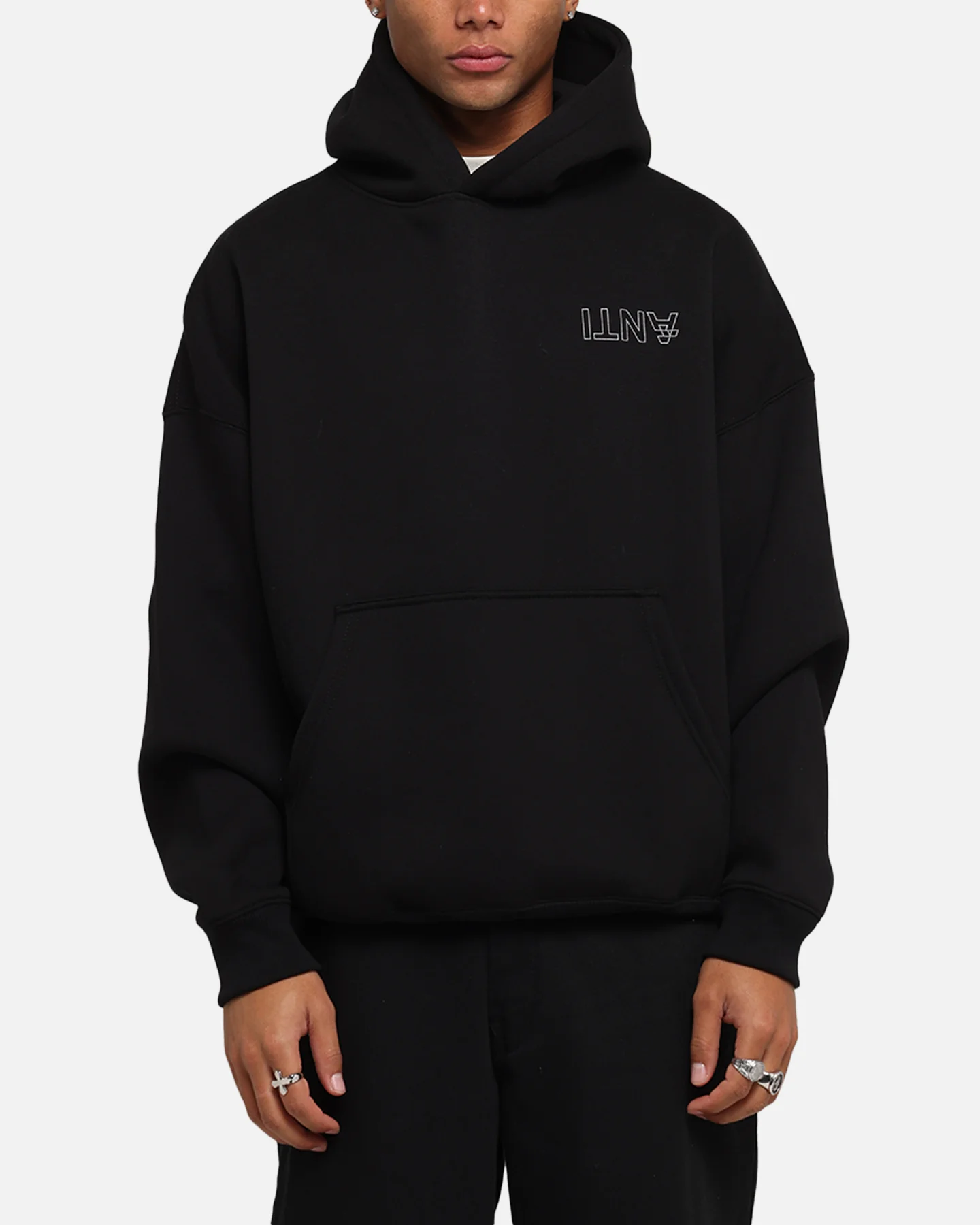 The Anti Order Azero Stencil Boxy Hoodie Black - Image 2