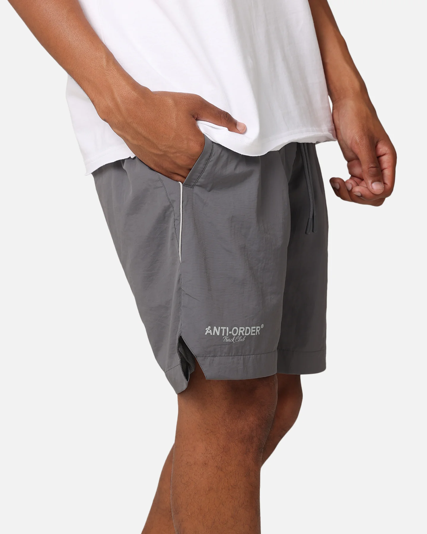 The Anti Order Track Club Nylon Shorts Grey/White - Image 3