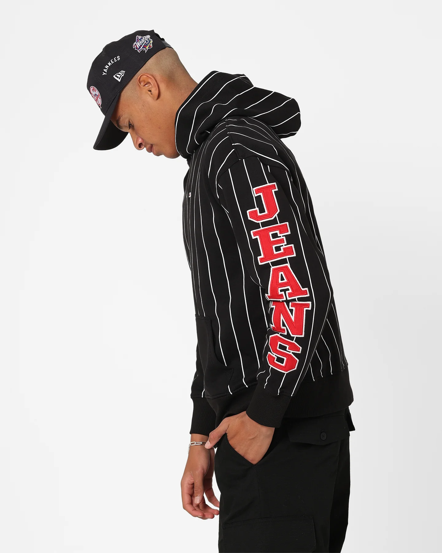 Tommy Jeans Relaxed Pinstripe Hoodie Classic Black - Image 7