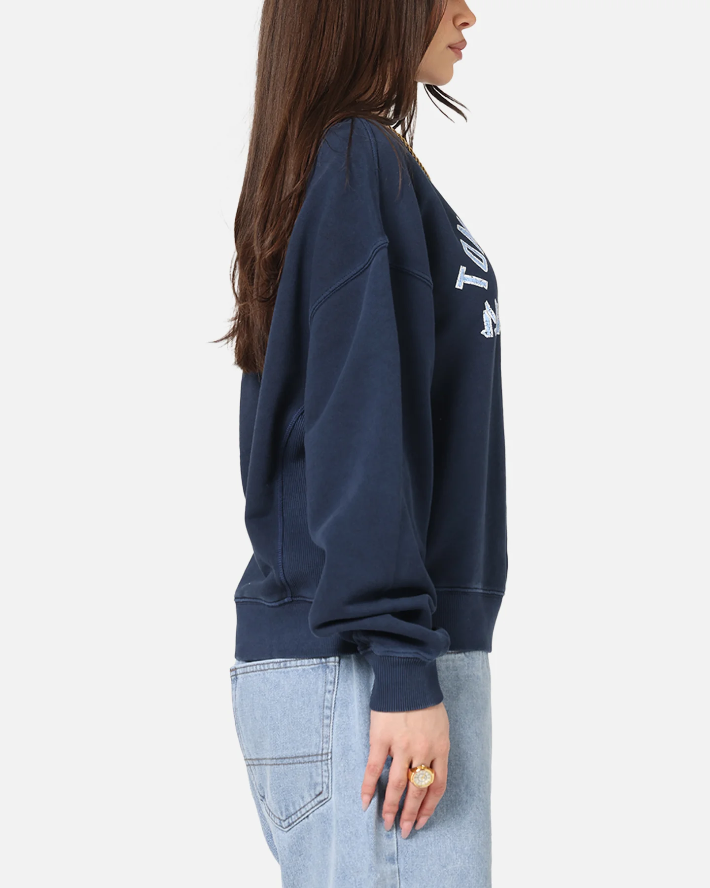 Tommy Jeans Women's TJW Varsity Crewneck Dark Night Navy - Image 4