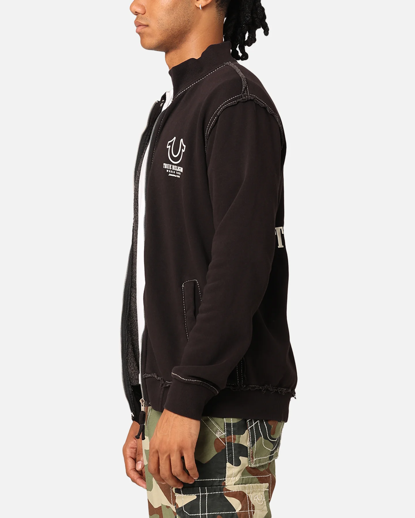True Religion Big T Mock Neck Zip Through Jacket Jet Black - Image 6