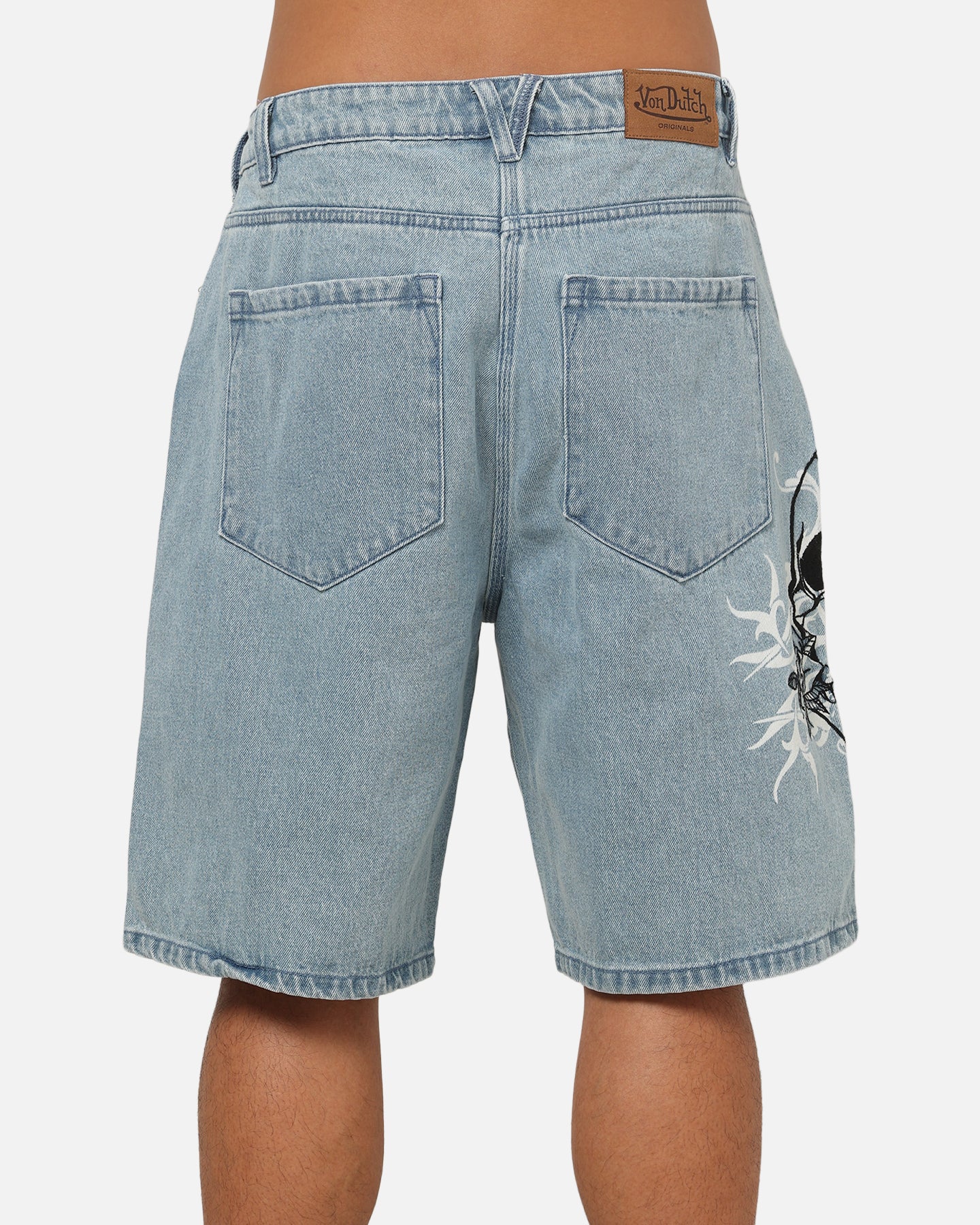 Von Dutch Skull Jean Shorts Mid Blue Denim - Image 8