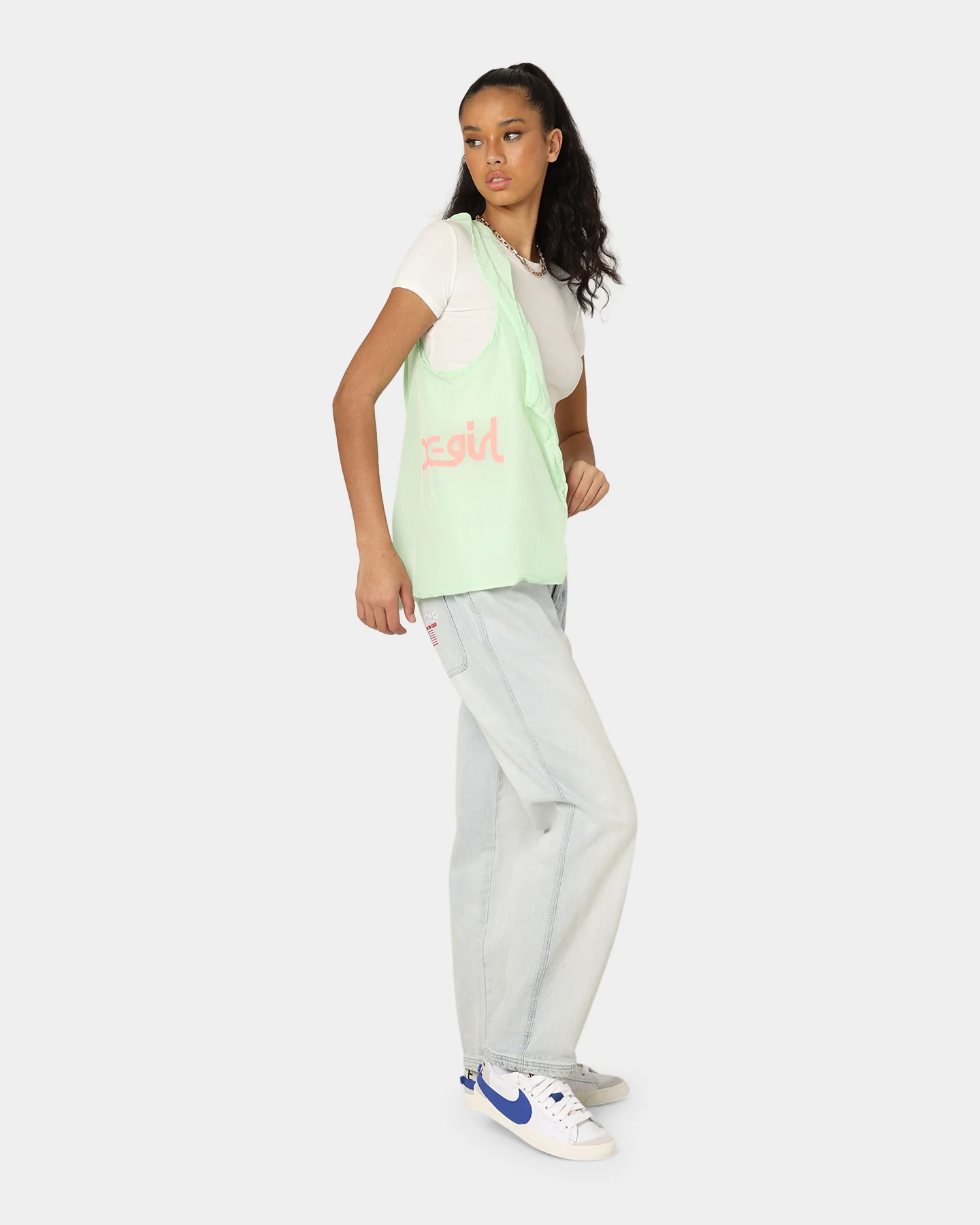 X-Girl Mills Logo Shopper Bag Lime - Image 6