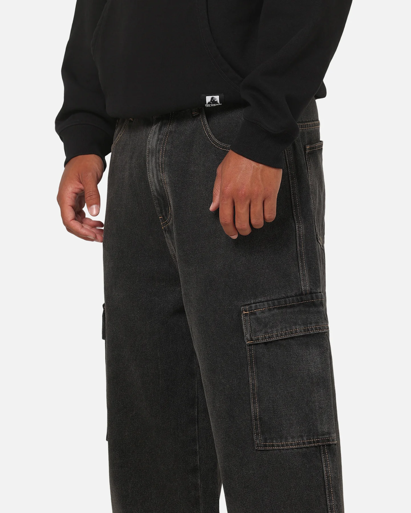 X-Large Baggy Cargo Bull Denim 91 Pants Black - Image 3