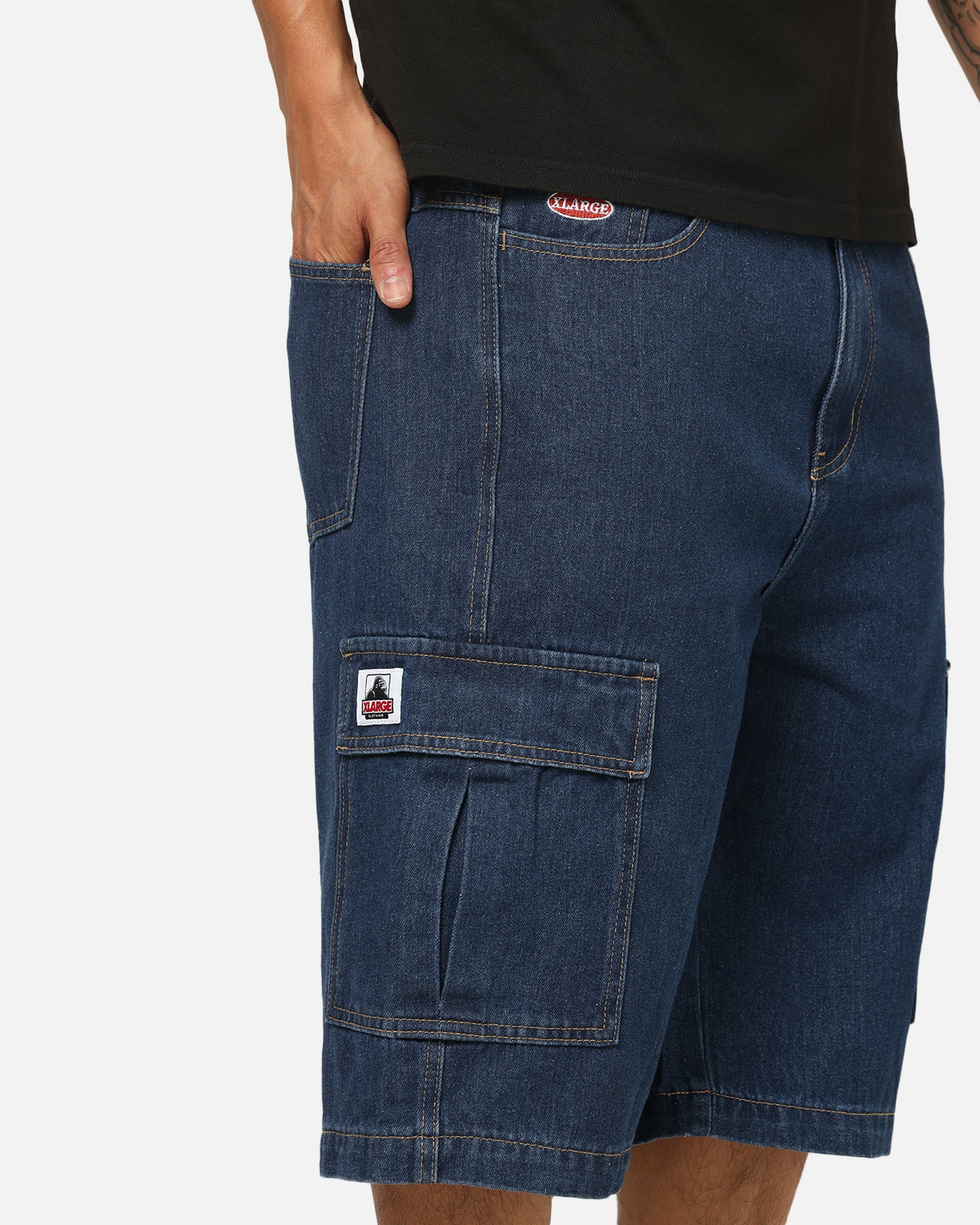 X-Large Baggy Cargo Denim 91 Shorts Dark Indigo - Image 3