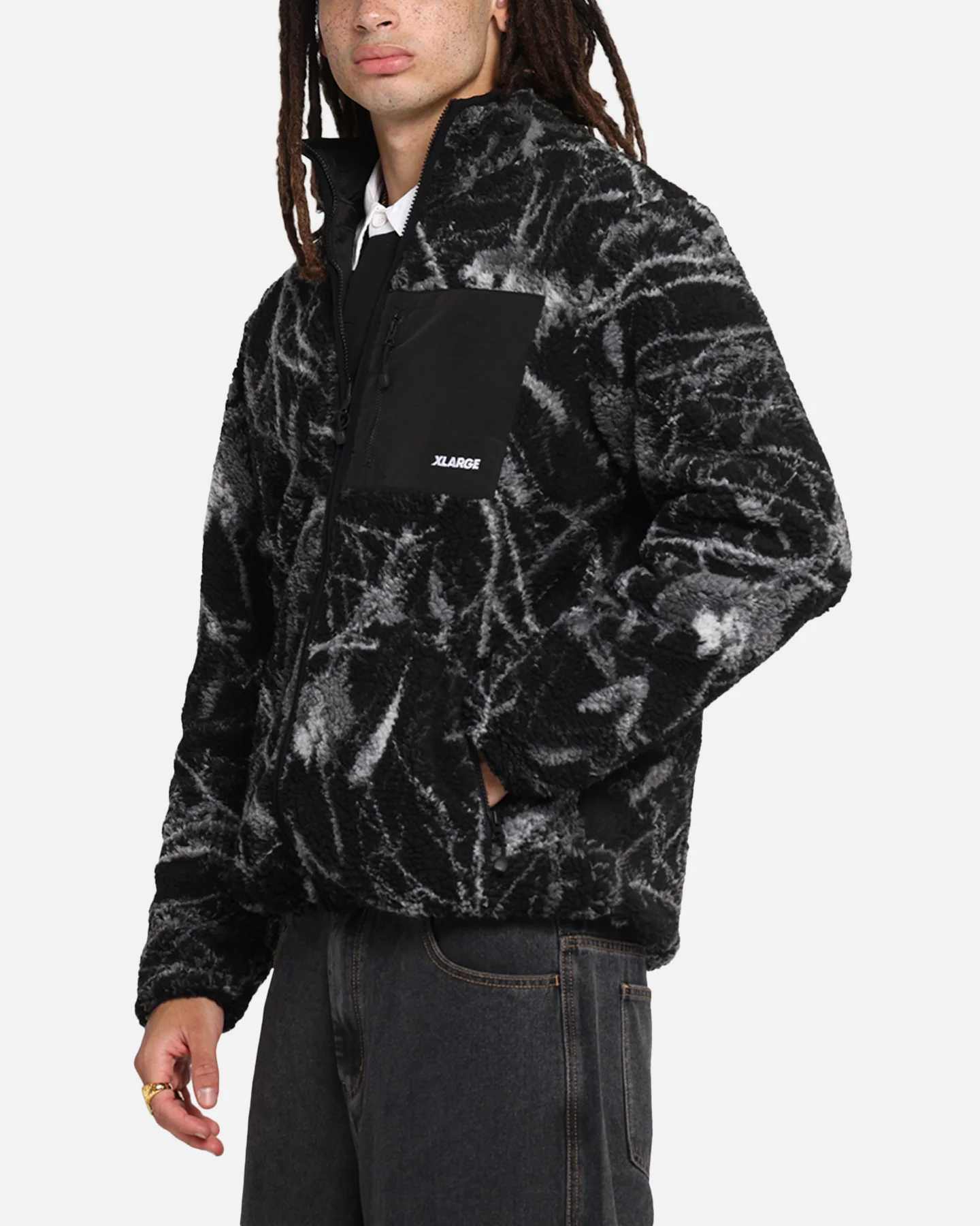 X-Large Camo Reversible Sherpa Jacket Black - Image 6
