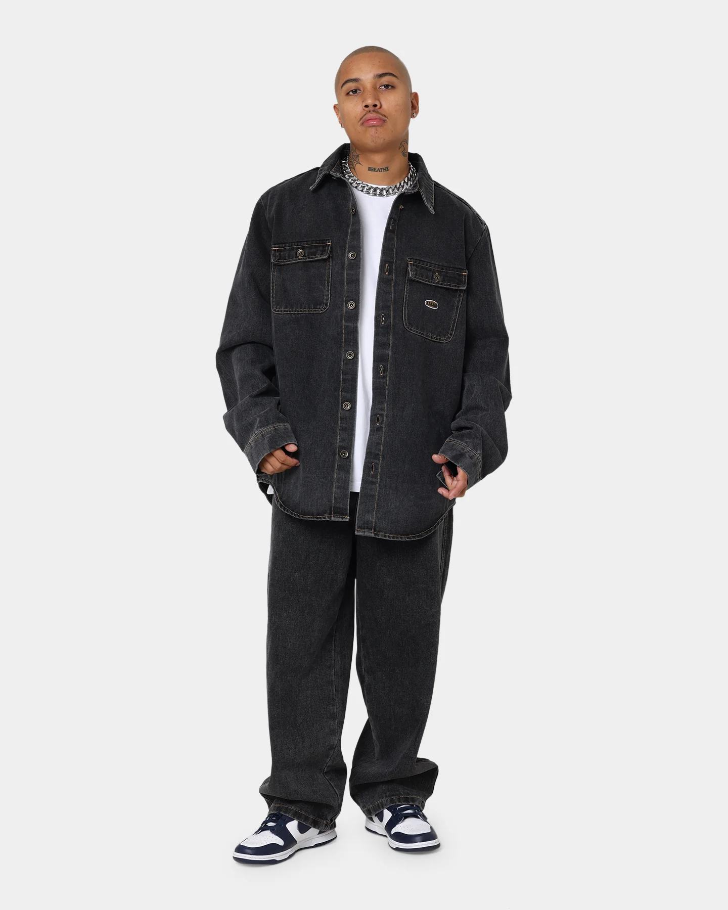 X-Large Denim Long Sleeve Work Shirt Washed Black - Image 7