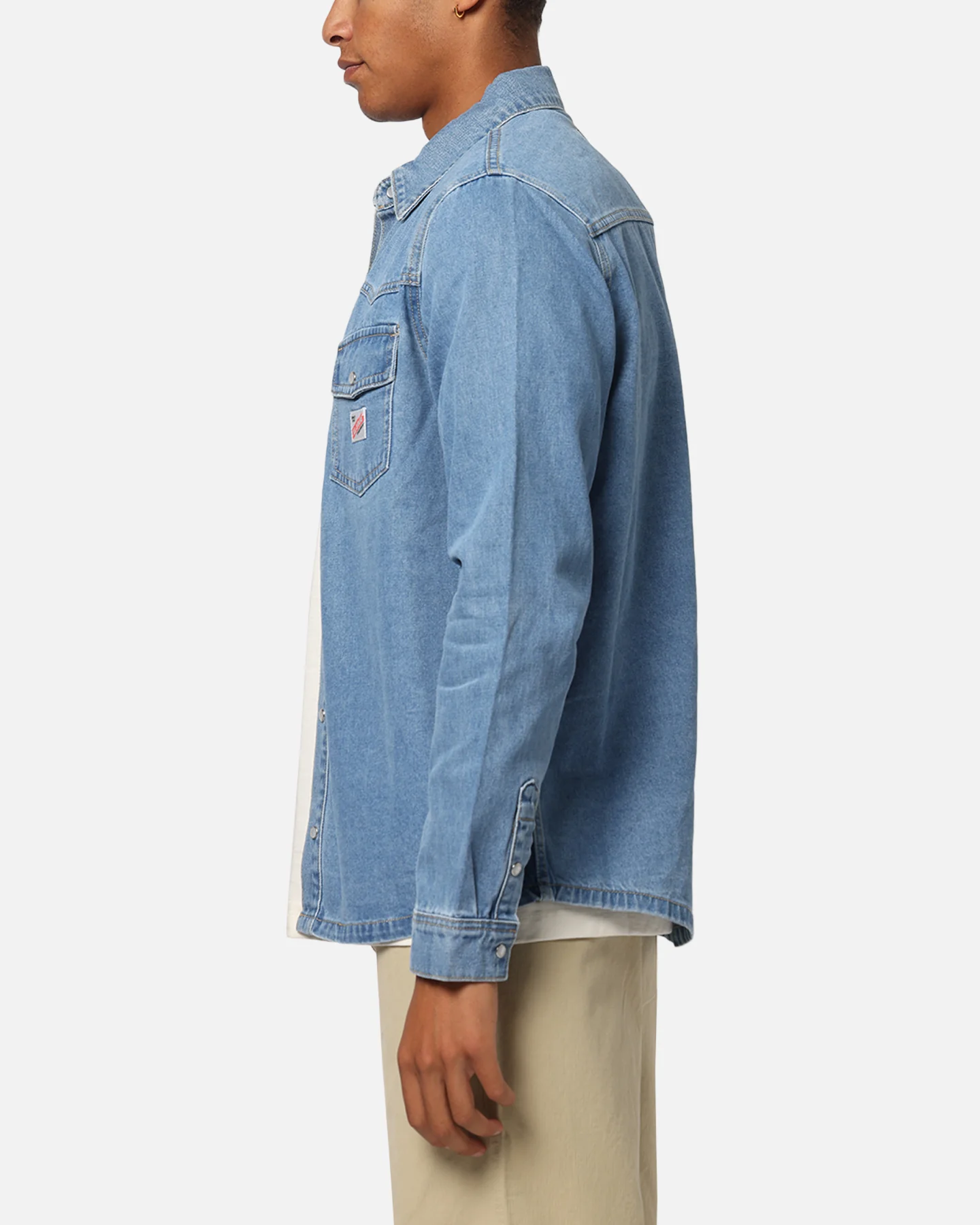 X-Large Denim Western Long Sleeve Shirt Mid Blue - Image 5