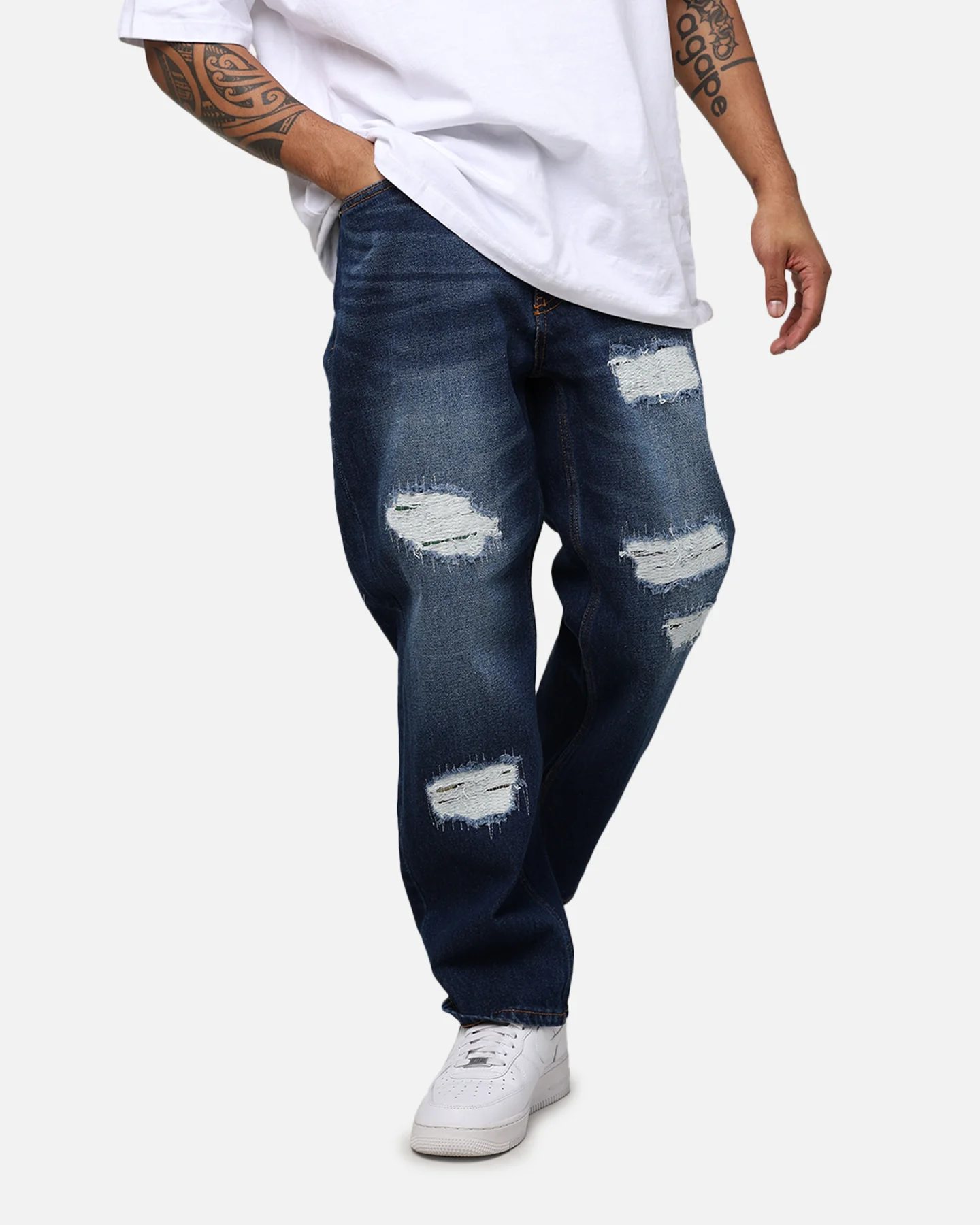 X-Large Distressed Denim Pants Indigo - Image 5