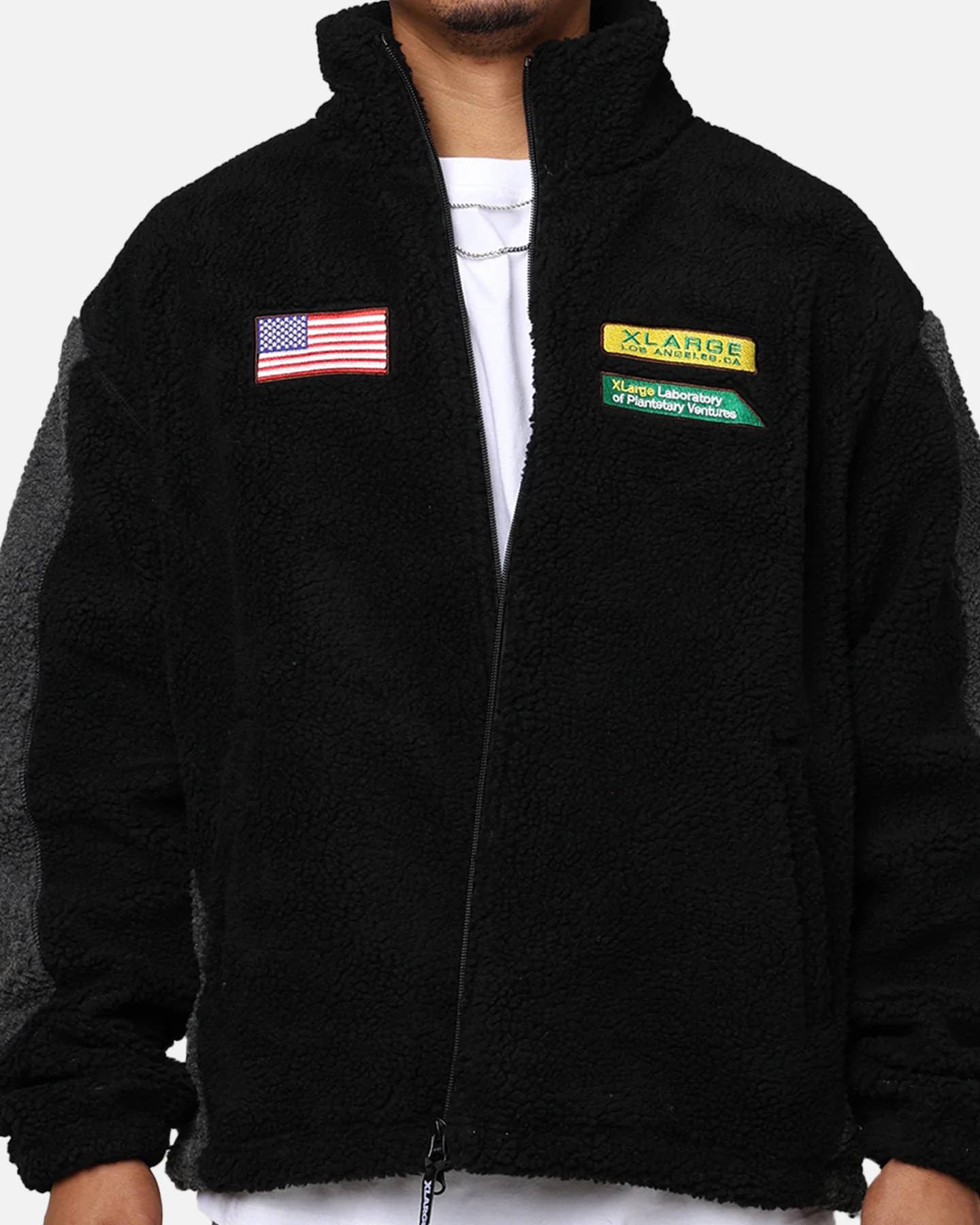 X-Large Panelled Boa Fleece Jacket Black - Image 4