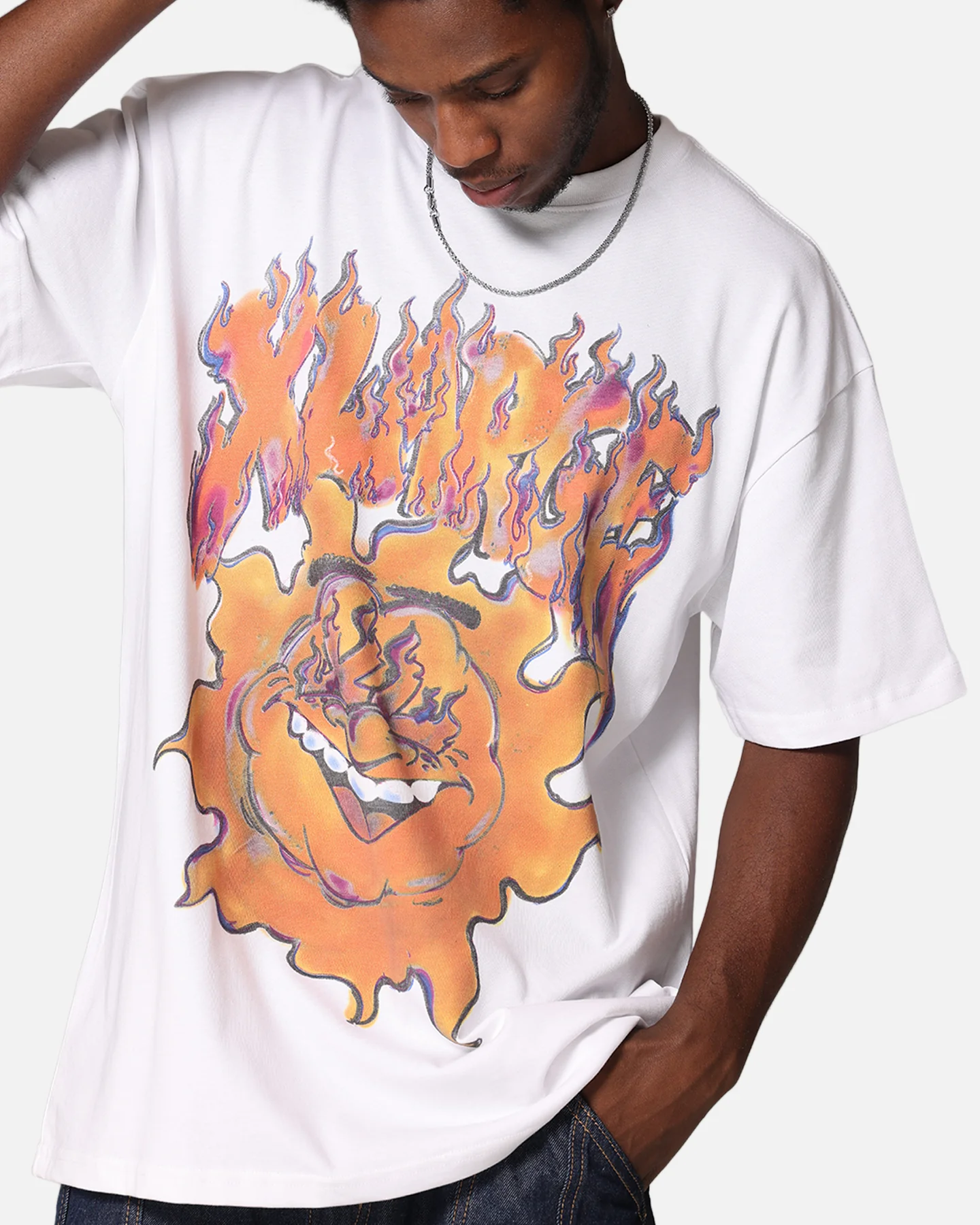 X-Large XL Burning T-Shirt Solid White - Image 6