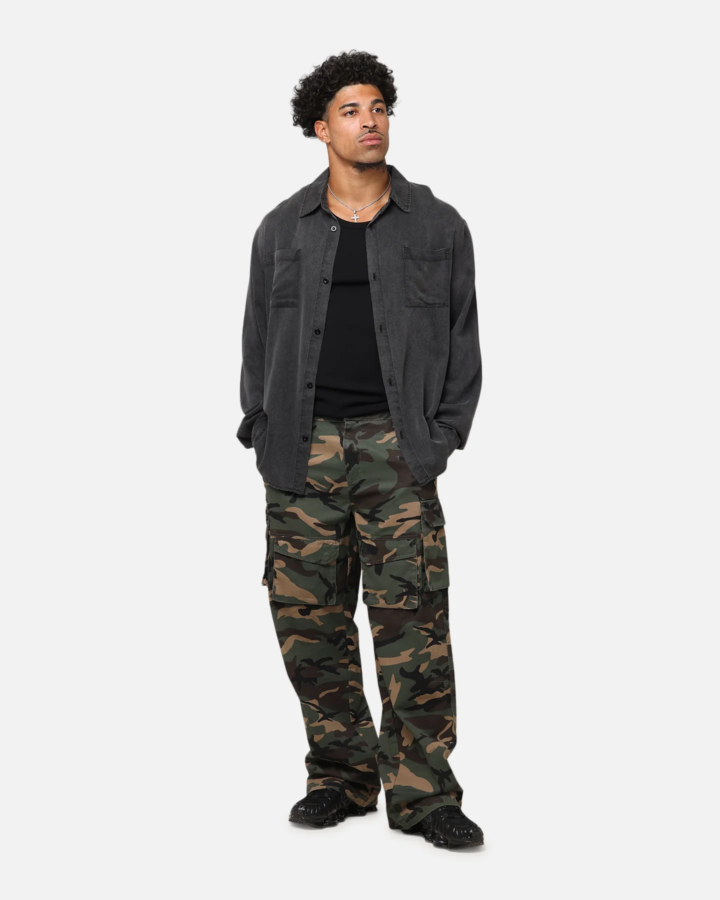 XXIII Acid Wash Button Up Over Shirt Washed Black - Image 2