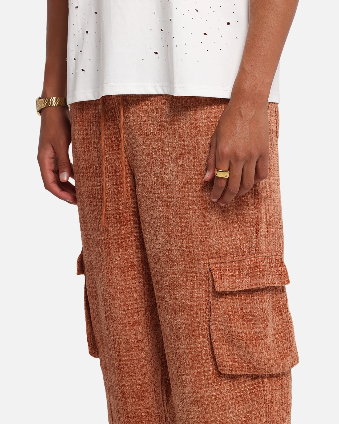 XXIII Boucle Tweed Cargo Pants Rust - Image 3