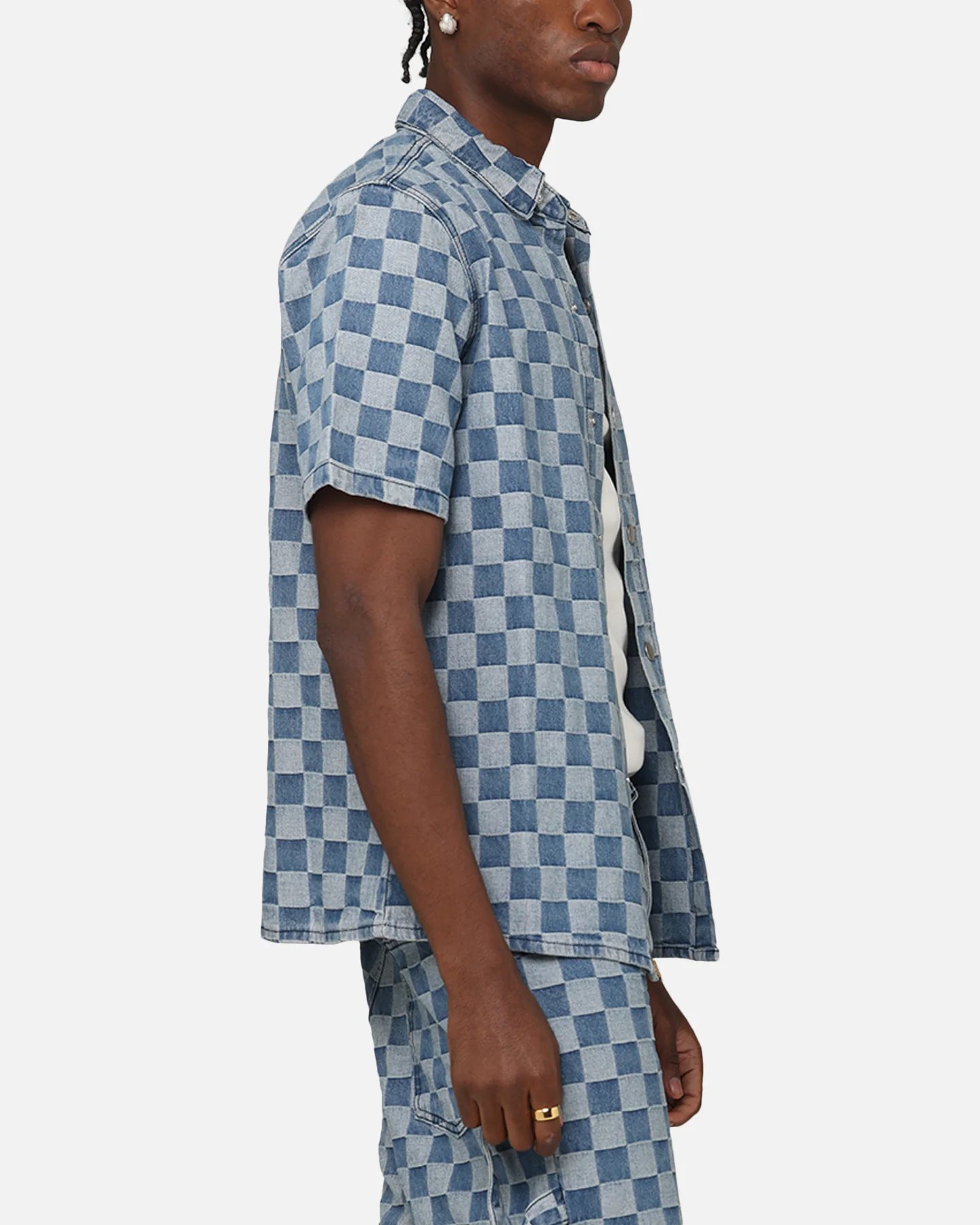 XXIII Checker Board Button Up Shirt Blue - Image 4