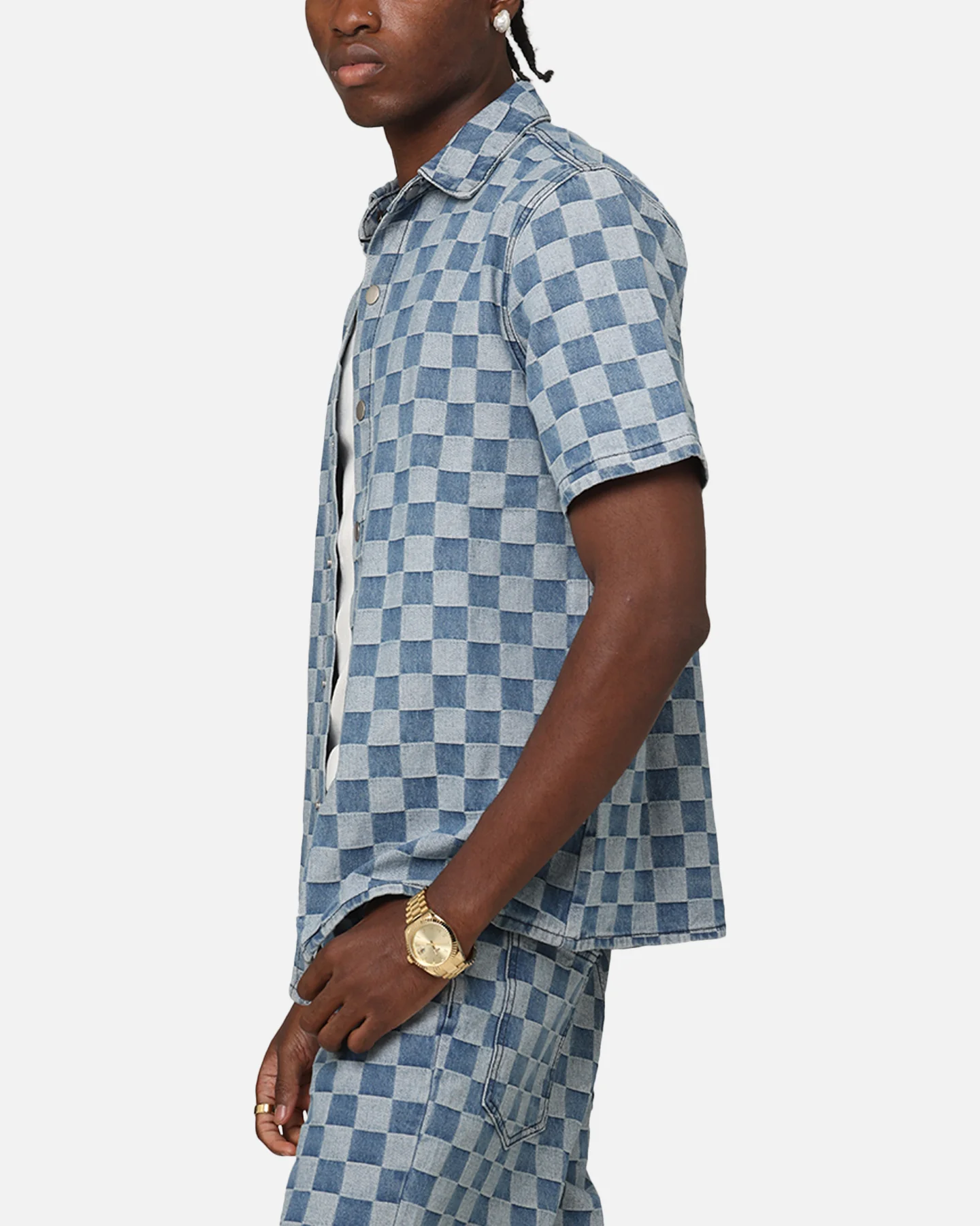 XXIII Checker Board Button Up Shirt Blue - Image 5