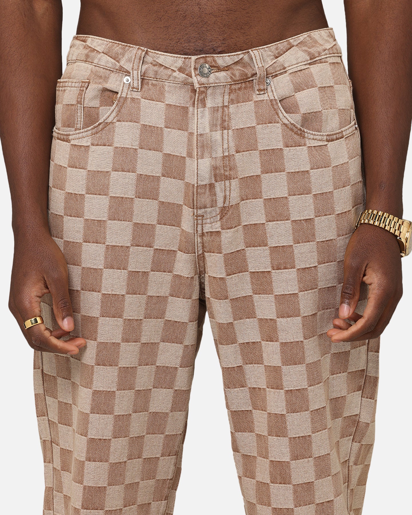 XXIII Checker Board Denim Jeans Tan - Image 7