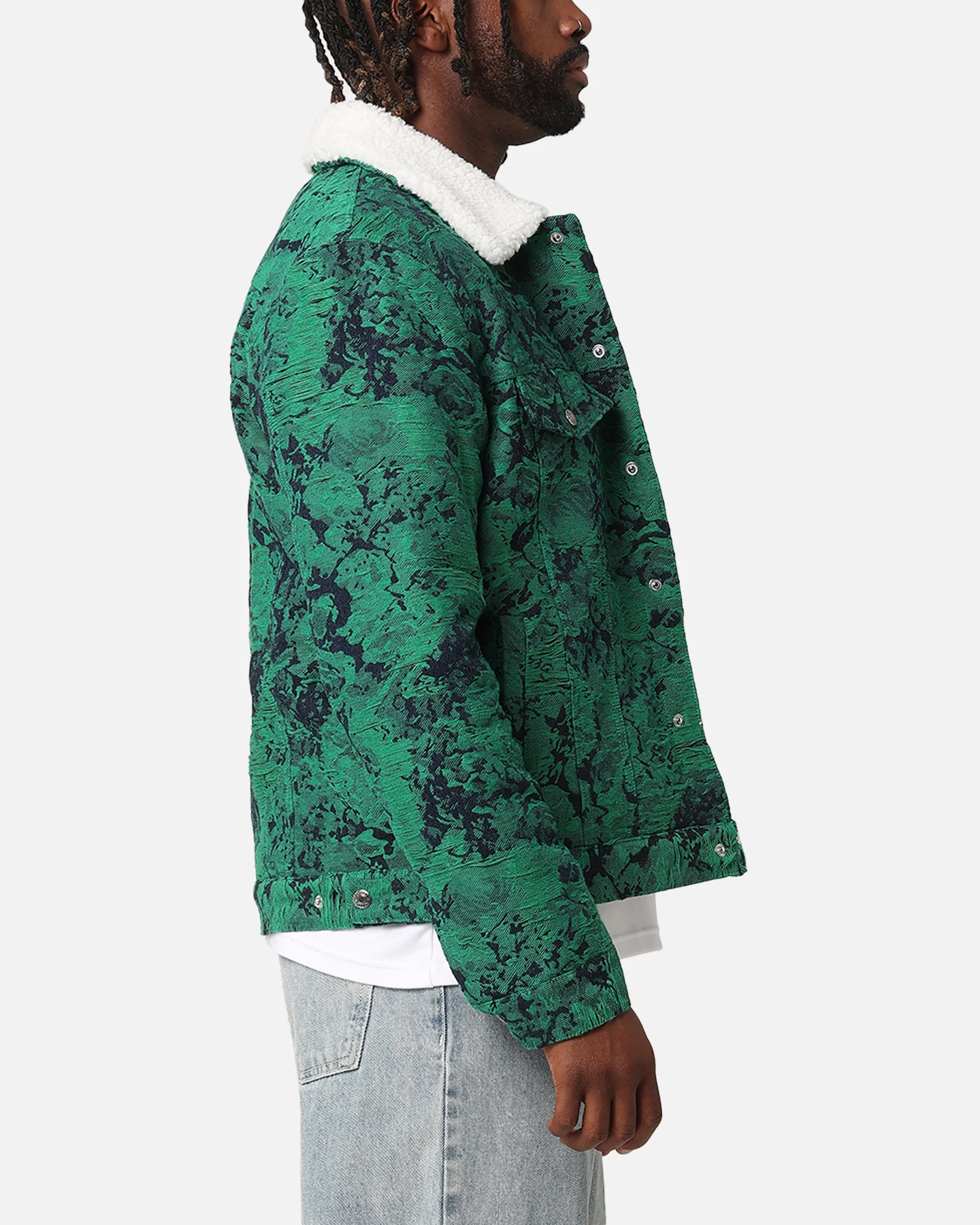 XXIII Chelsea Jacquard Sherpa Jacket Green/Blue - Image 4