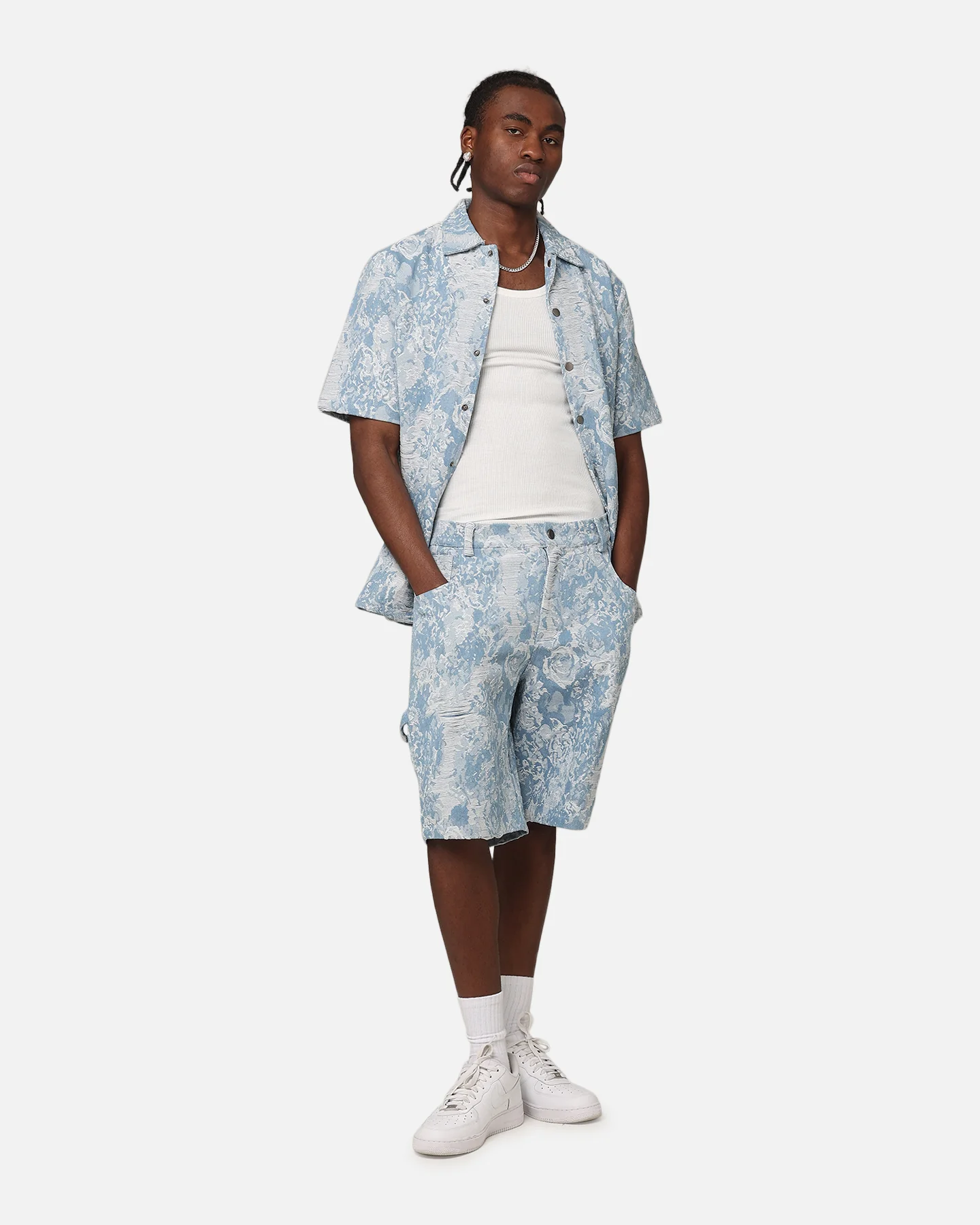 XXIII Denim Jacquard Button Up Shirt Pacific Blue - Image 3