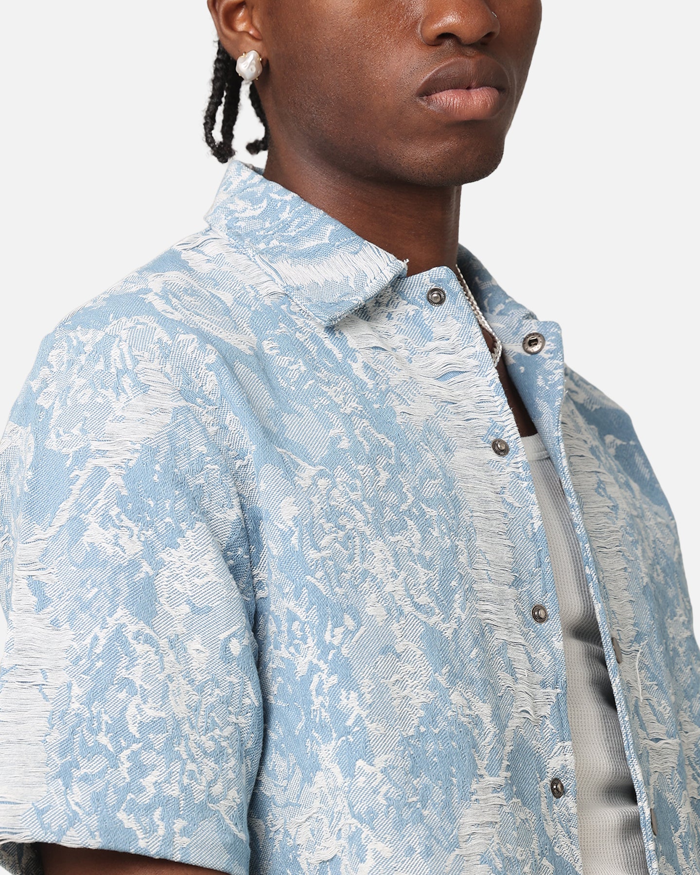 XXIII Denim Jacquard Button Up Shirt Pacific Blue - Image 7