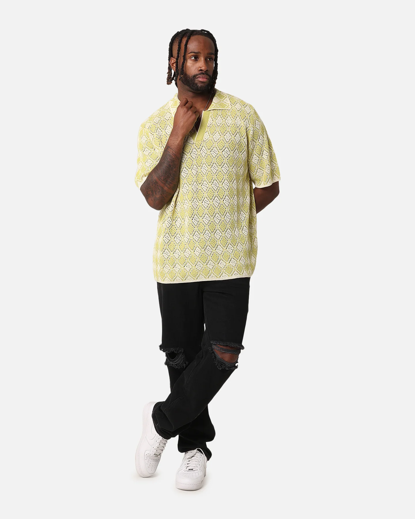 XXIII Diamonds Crochet Polo Shirt Lime - Image 2