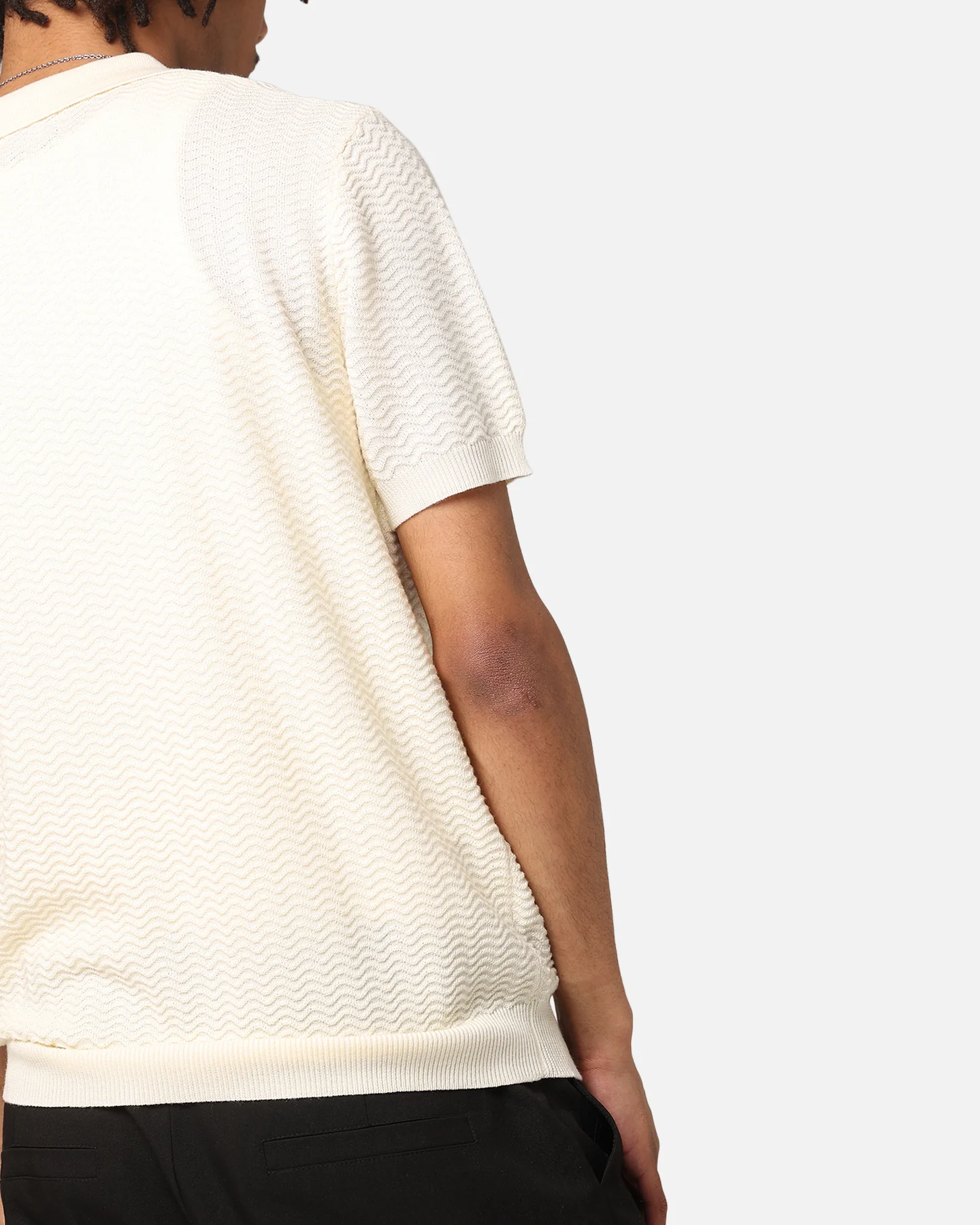XXIII Herringbone Quater Zip Polo Shirt Cream - Image 6