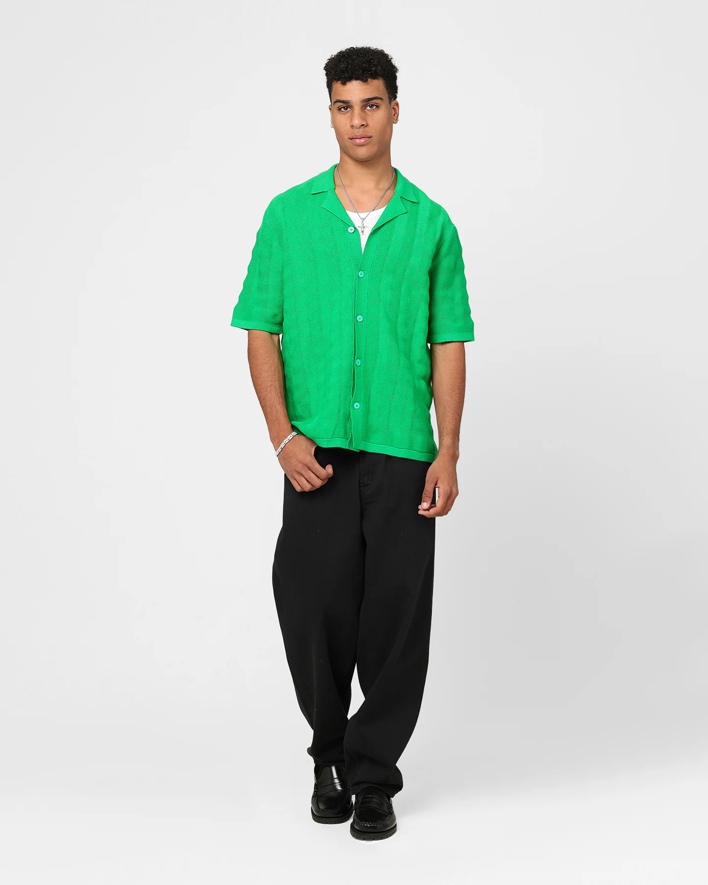 XXIII Lorenzo Knit Button Up Shirt Green - Image 2