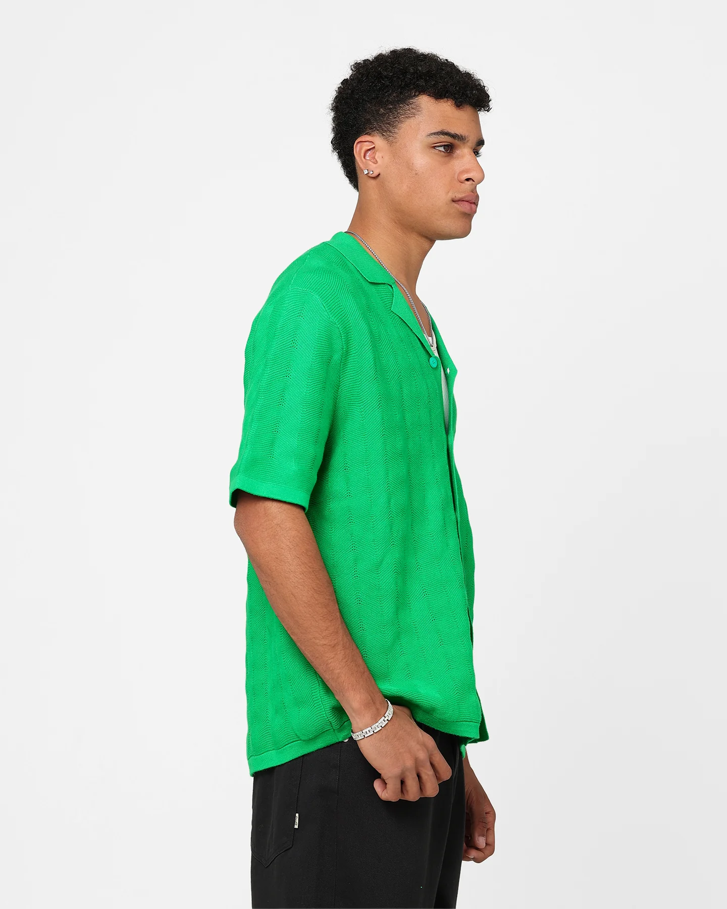 XXIII Lorenzo Knit Button Up Shirt Green - Image 5